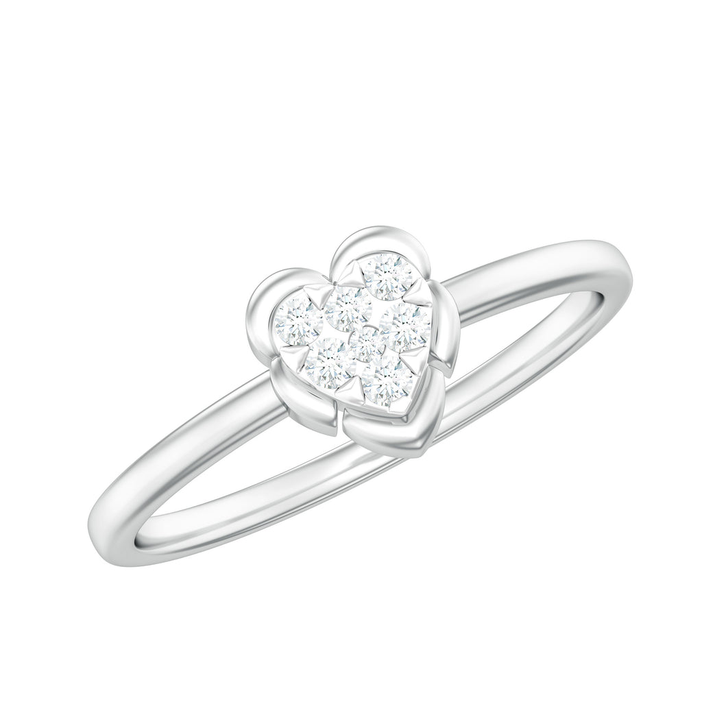 Illusion Set Certified Moissanite Heart Ring in Gold Moissanite - ( D-VS1 ) - Color and Clarity - Rosec Jewels