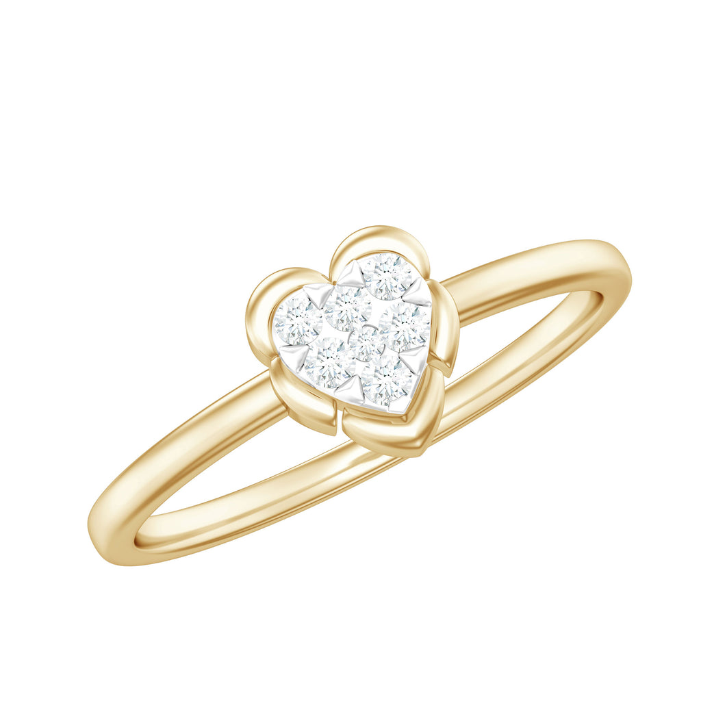 Illusion Set Certified Moissanite Heart Ring in Gold Moissanite - ( D-VS1 ) - Color and Clarity - Rosec Jewels