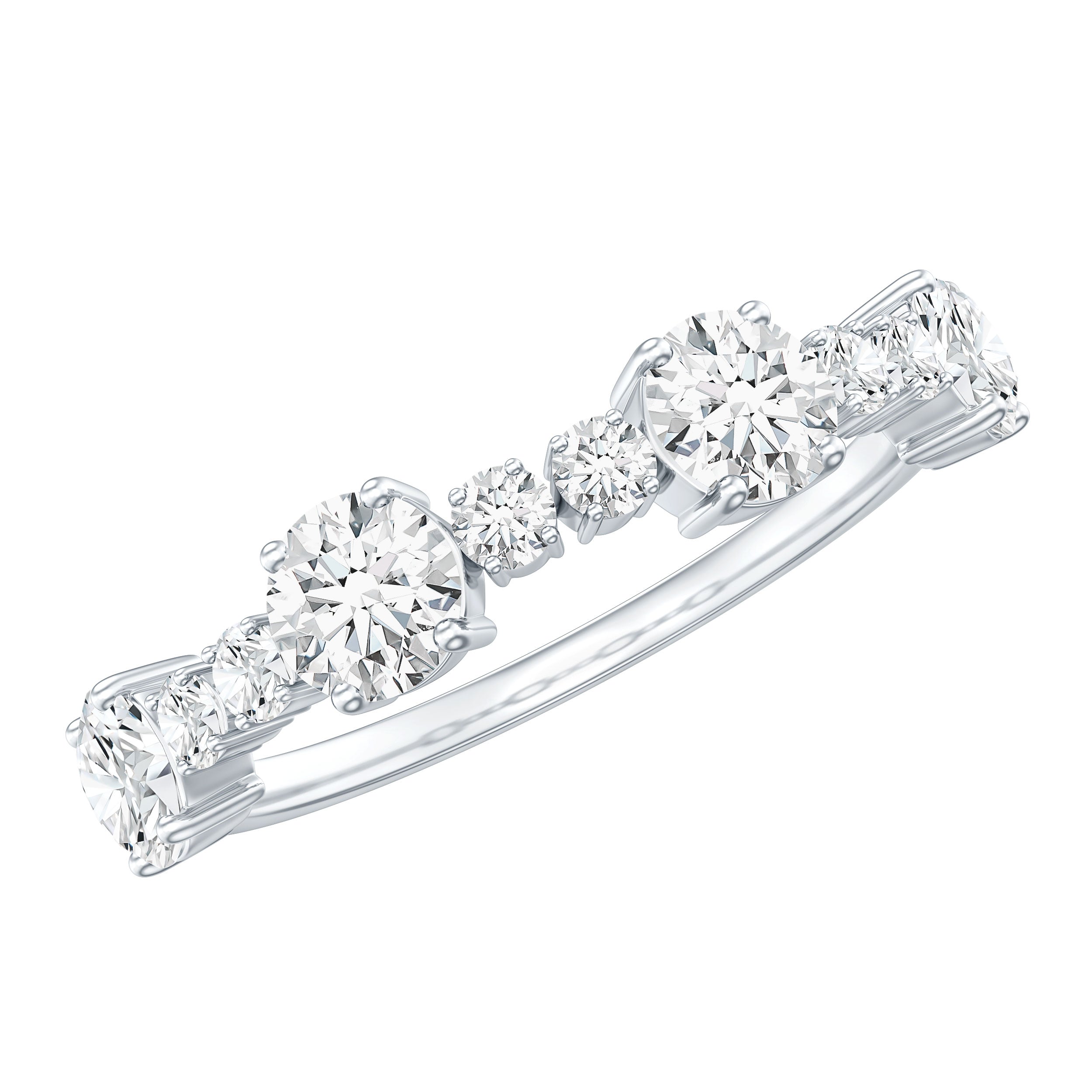 Rosec Jewels-Round Moissanite Half Eternity Wedding Band