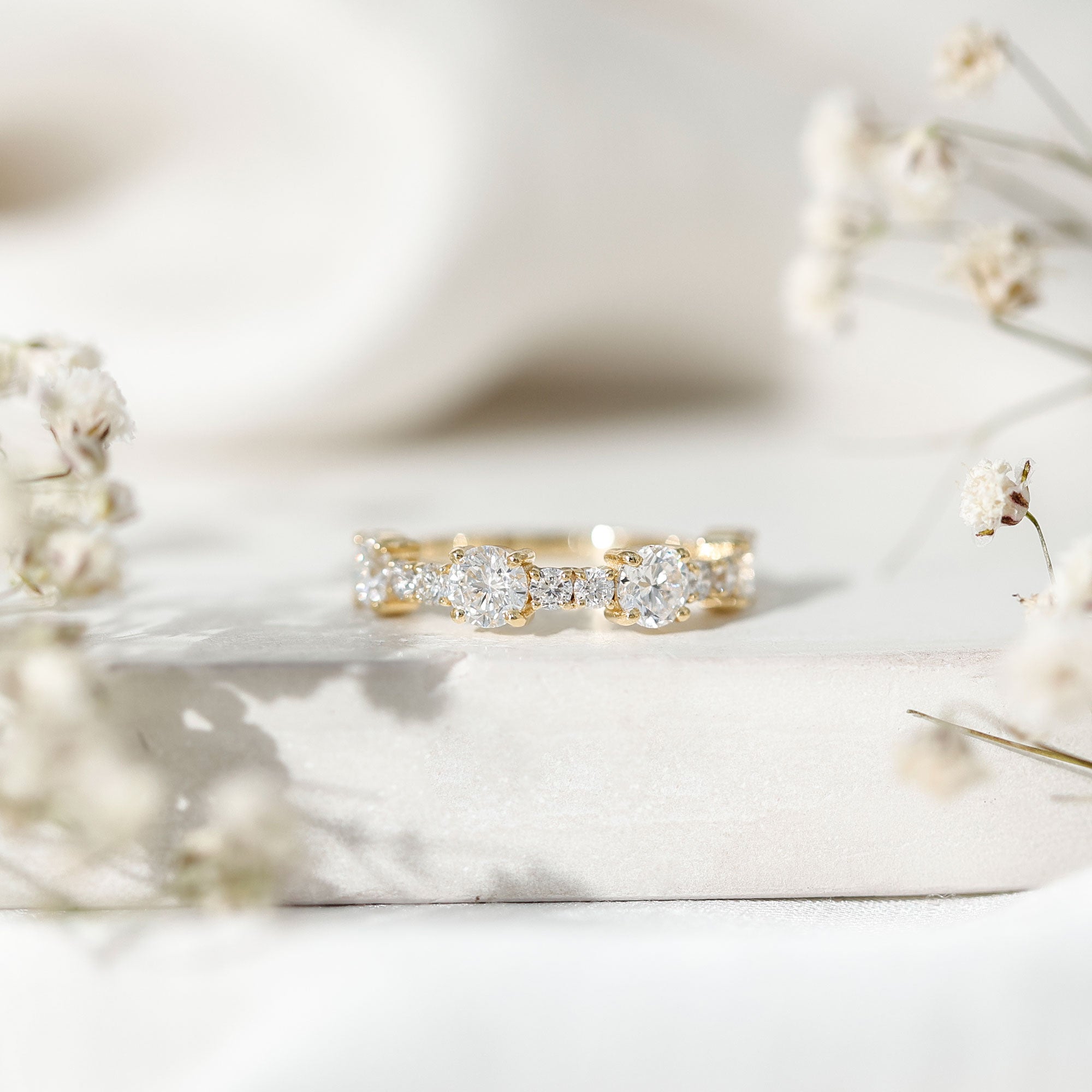 Rosec Jewels-Round Moissanite Half Eternity Wedding Band