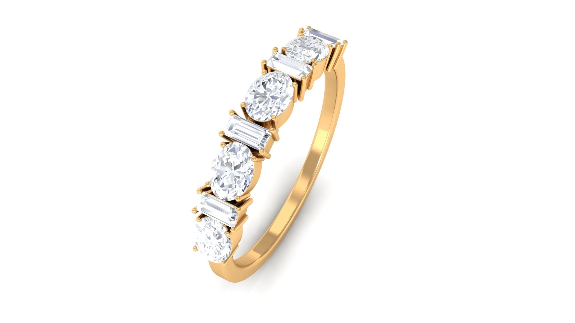 Oval and Baguette Cut Zircon Wedding Half Eternity Ring AAAA - Rosec Jewels