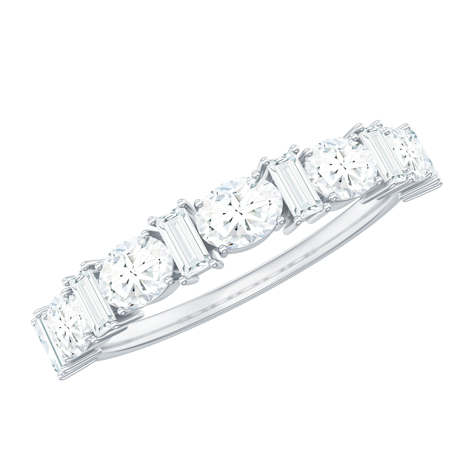 Certified Baguette and Oval Cut Moissanite Half Eternity Band D-VS1 - Rosec Jewels