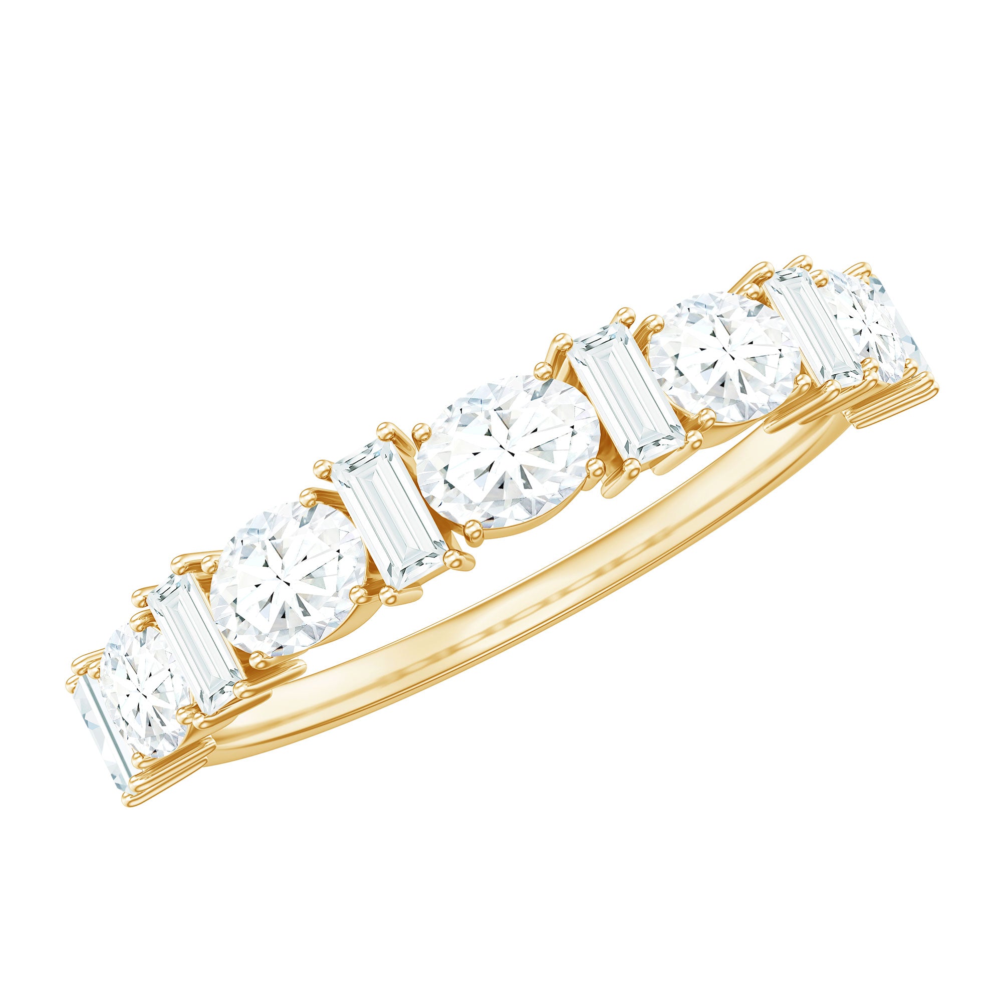 Certified Baguette and Oval Cut Moissanite Half Eternity Band D-VS1 - Rosec Jewels