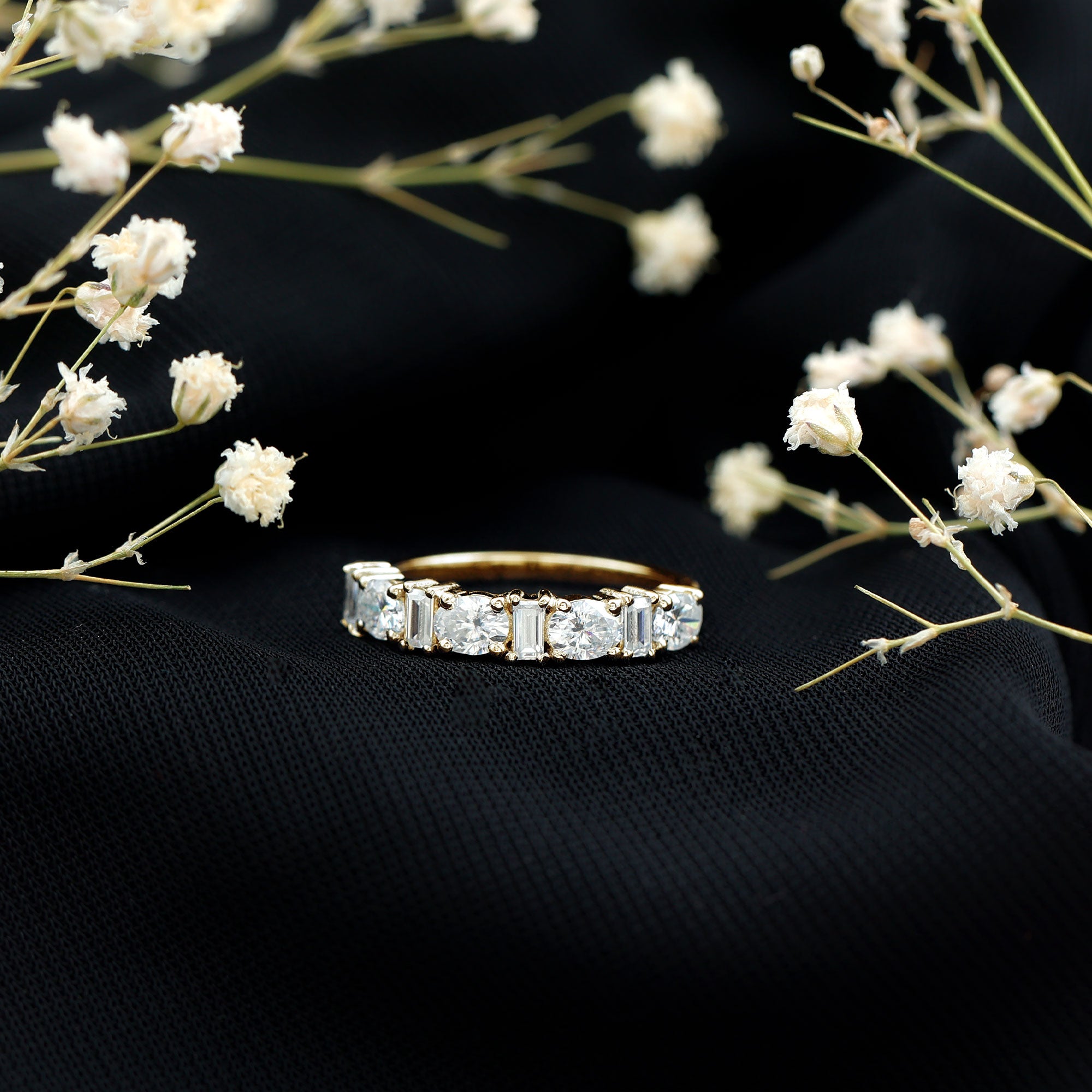 Certified Baguette and Oval Cut Moissanite Half Eternity Band D-VS1 - Rosec Jewels