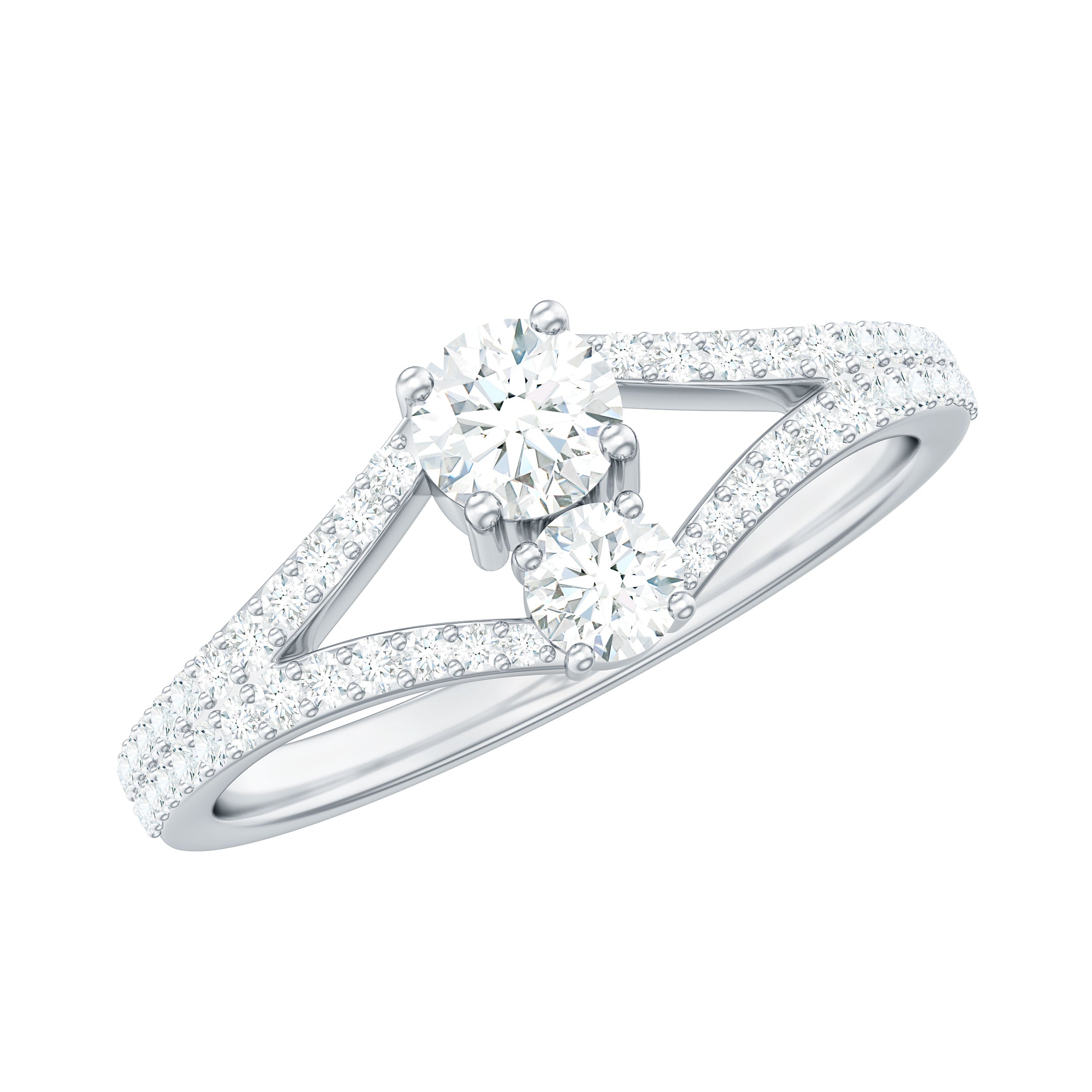 3/4 CT Zircon Two Stone Engagement Ring with Split Shank AAAA - Rosec Jewels