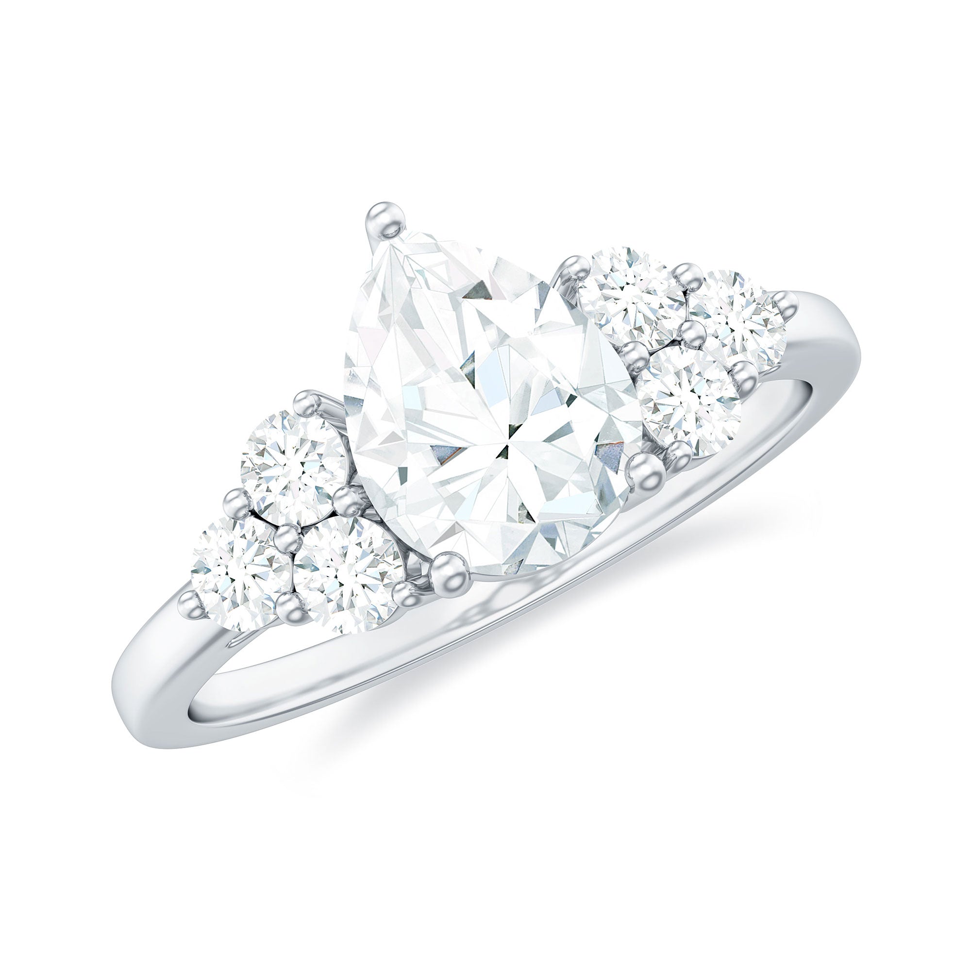 Zircon Teardrop Engagement Ring with Cluster Accent AAAA - Rosec Jewels