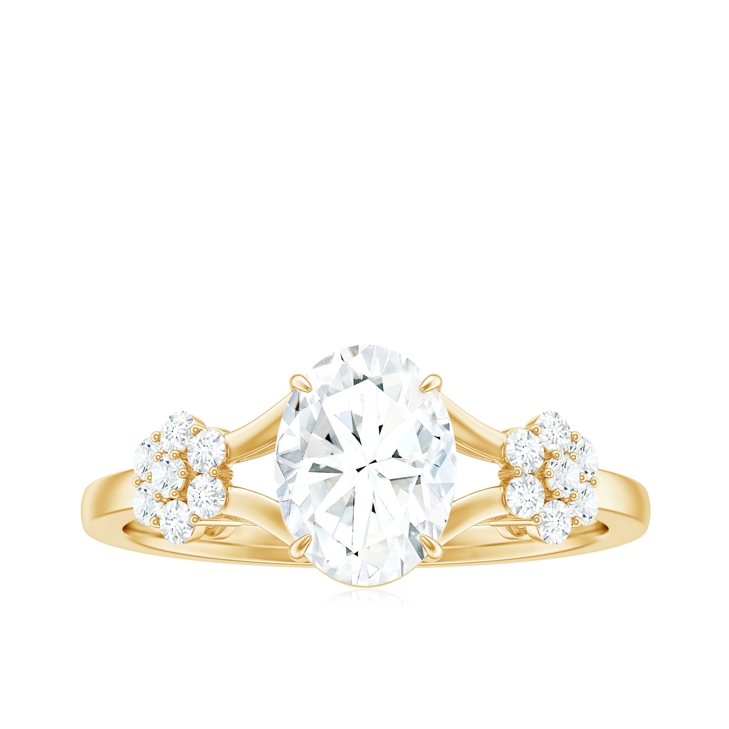 Rosec Jewels-Oval Cut Moissanite Flower Engagement Ring in Split Shank