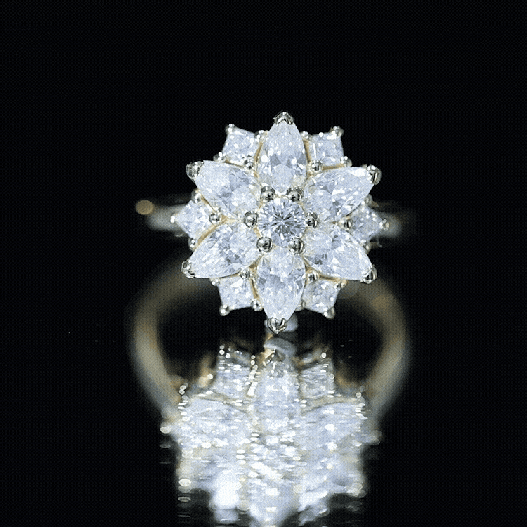 Womens Moissanite Flower Engagement Ring with Certificate D-VS1 - Rosec Jewels