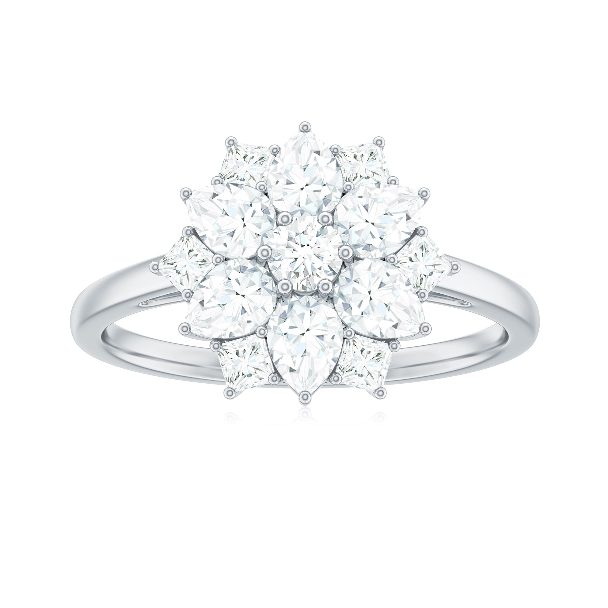 Womens Moissanite Flower Engagement Ring with Certificate D-VS1 - Rosec Jewels