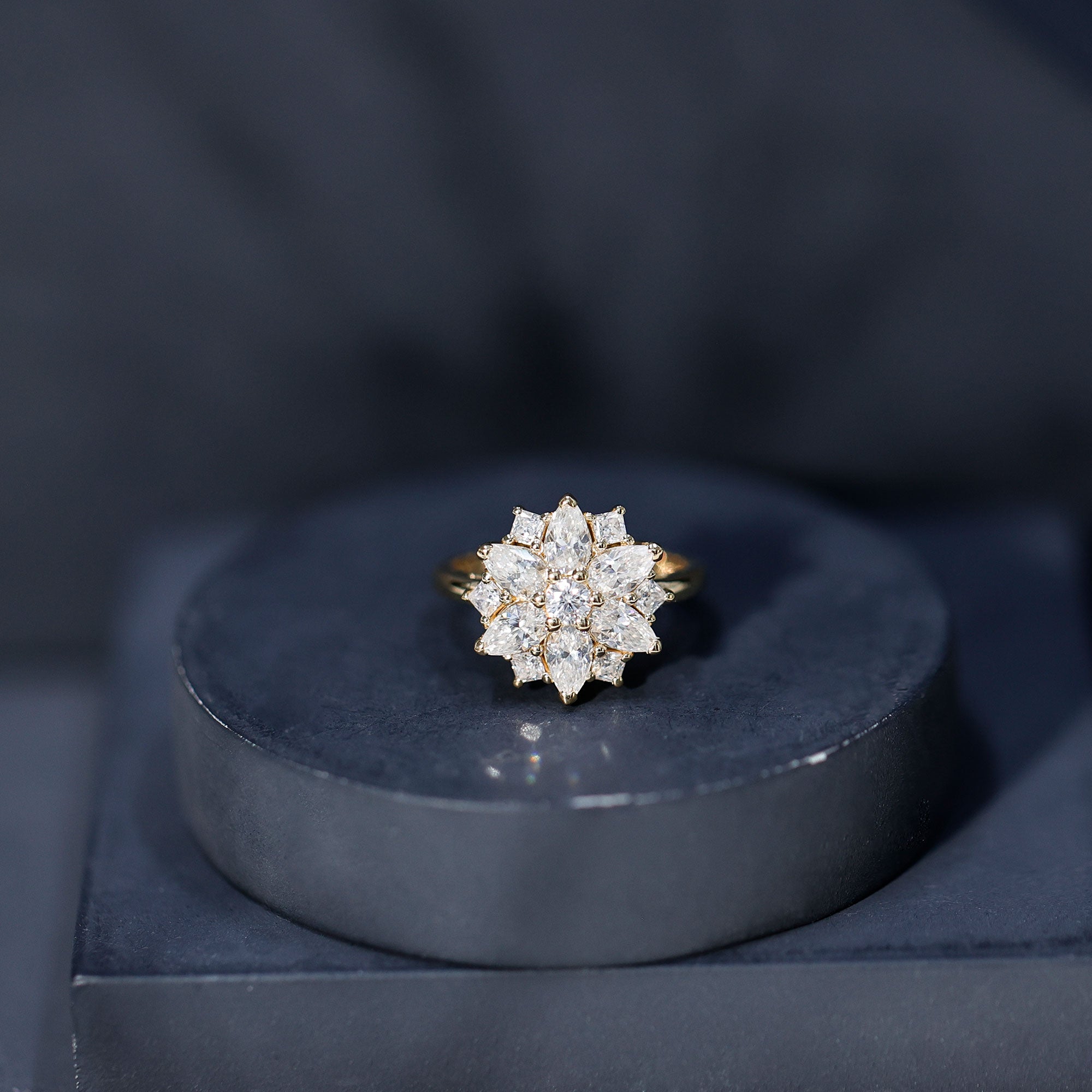 Womens Moissanite Flower Engagement Ring with Certificate D-VS1 - Rosec Jewels