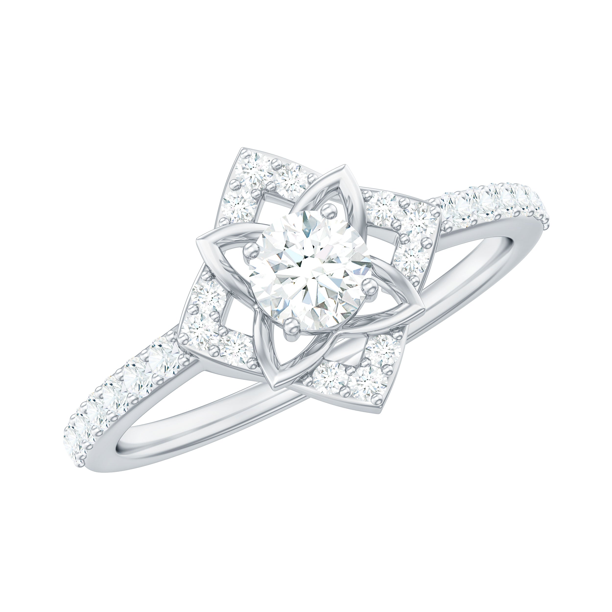 Certified Moissanite Floral Engagement Ring For Her