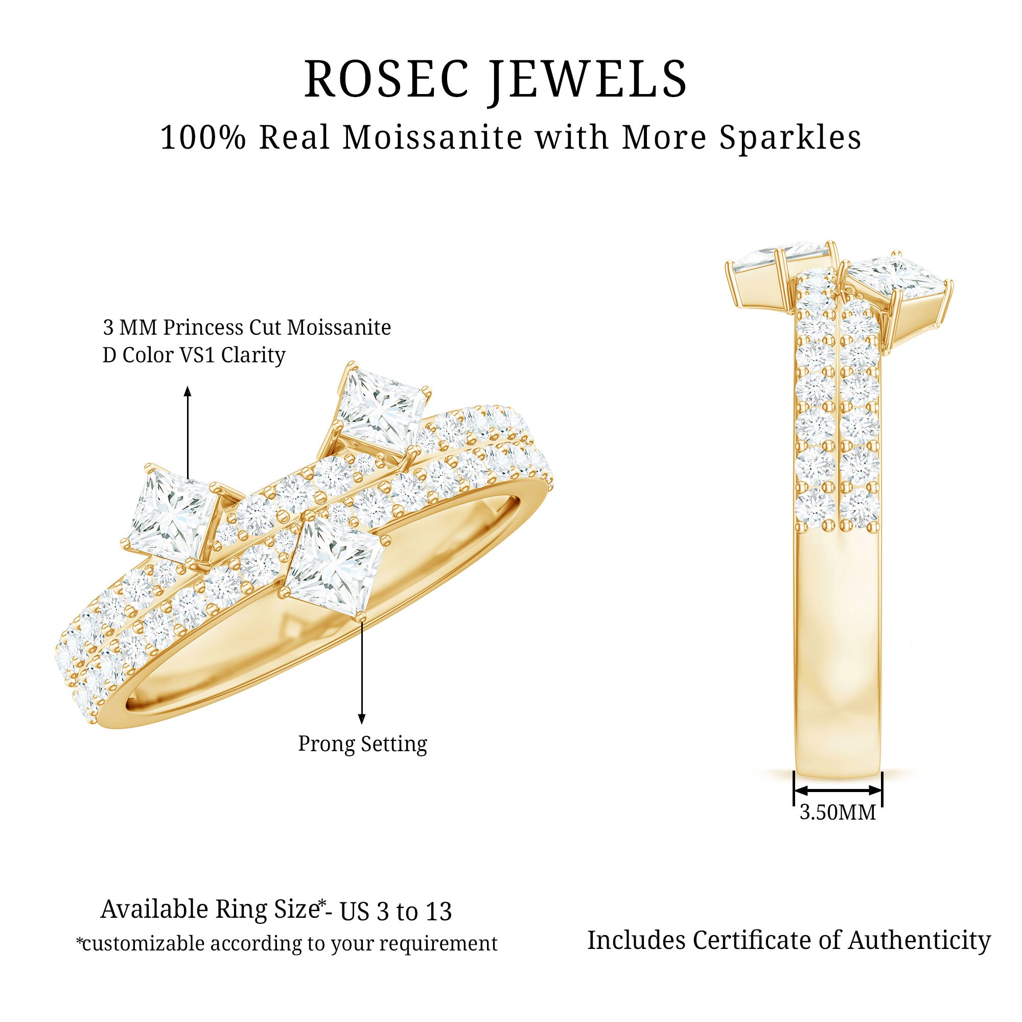 Rosec Jewels-Princess and Round Cut Moissanite Designer Wedding Band