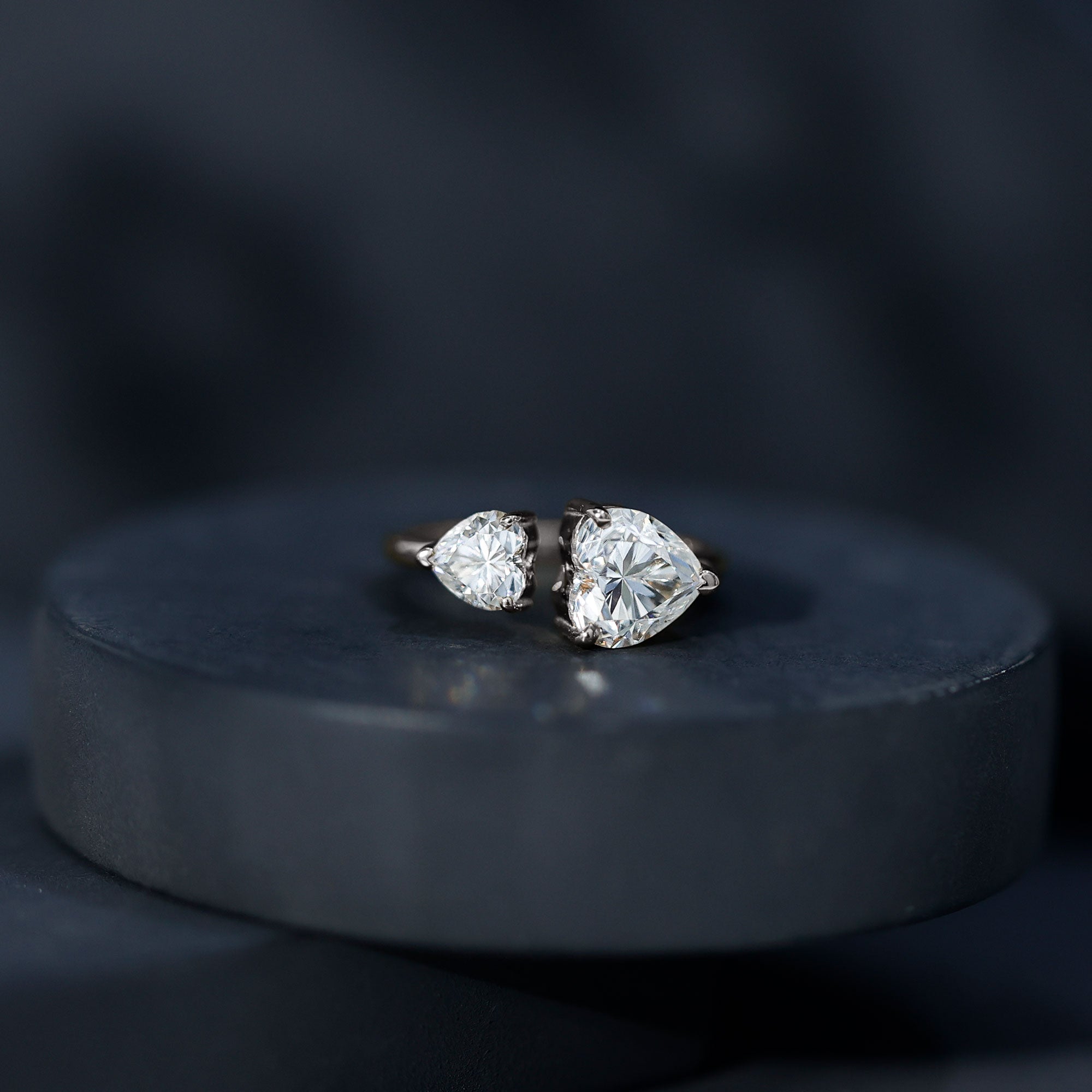 Rosec Jewels-Heart Shape Moissanite Two Stone Cuff Ring