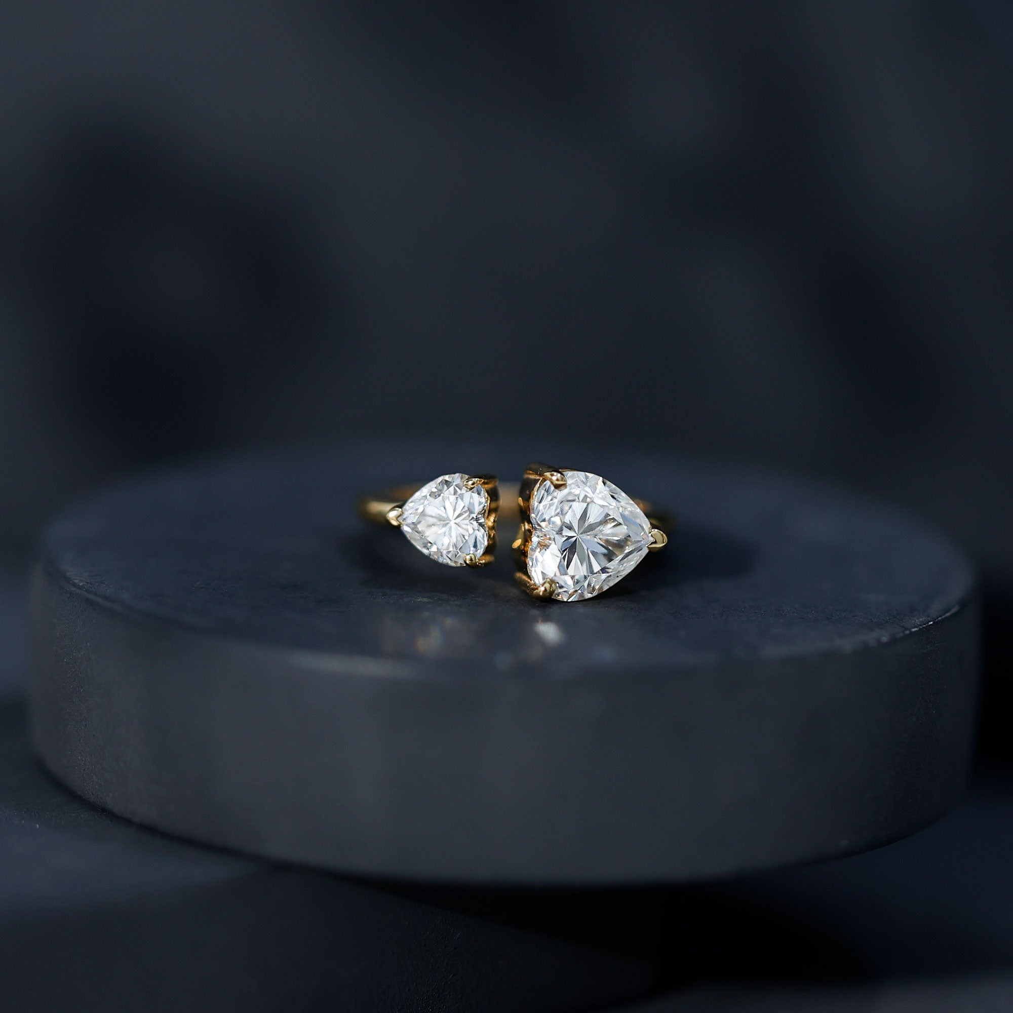 Rosec Jewels-Heart Shape Moissanite Two Stone Cuff Ring