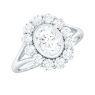 Rosec Jewels-Oval Cut Moissanite Halo Engagement Ring with Split Shank
