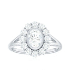 Rosec Jewels-Oval Cut Moissanite Halo Engagement Ring with Split Shank