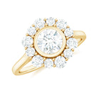 Round Moissanite Statement Engagement Ring with Halo Moissanite - ( D-VS1 ) - Color and Clarity - Rosec Jewels