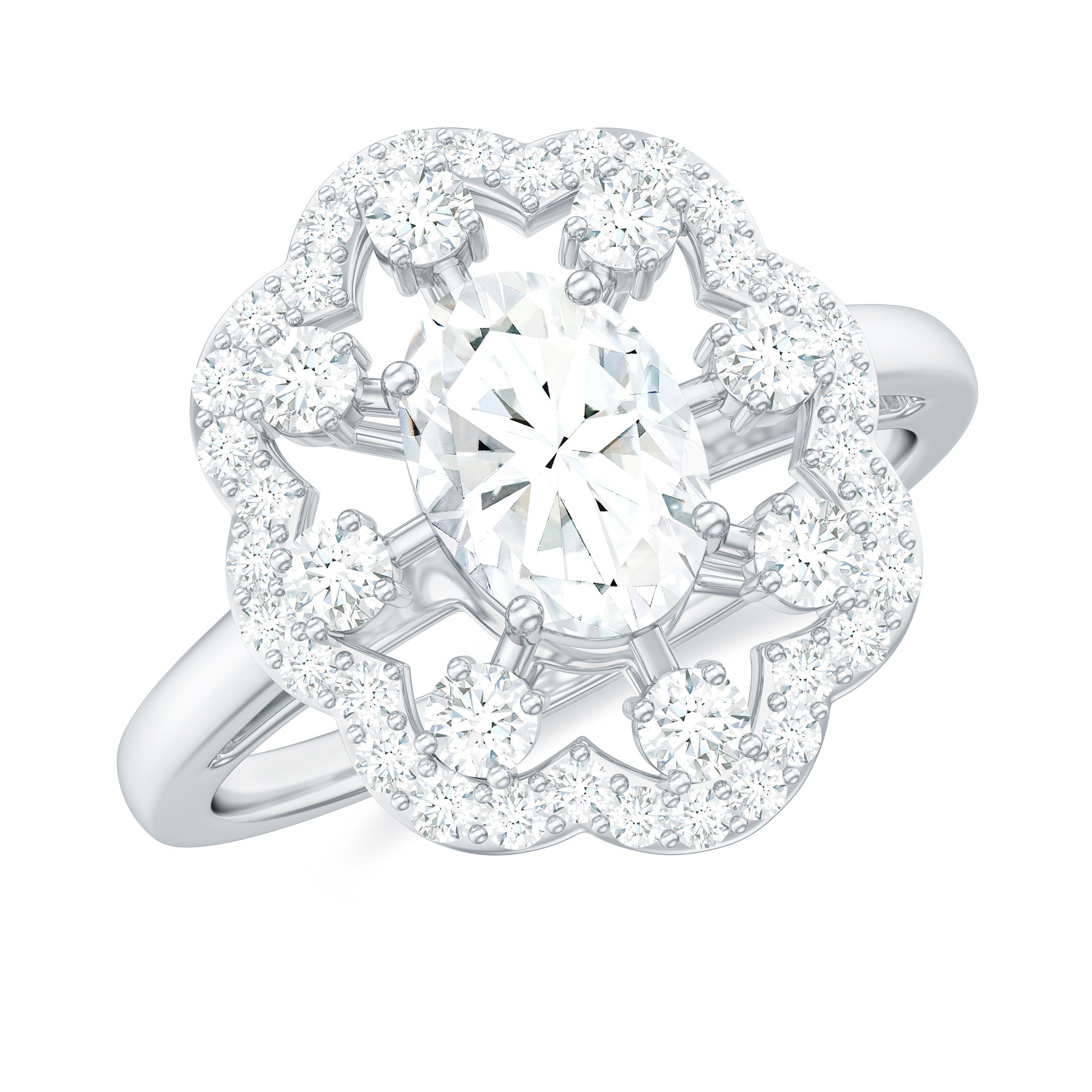 Rosec Jewels-Oval Shaped Moissanite Flower Engagement Ring