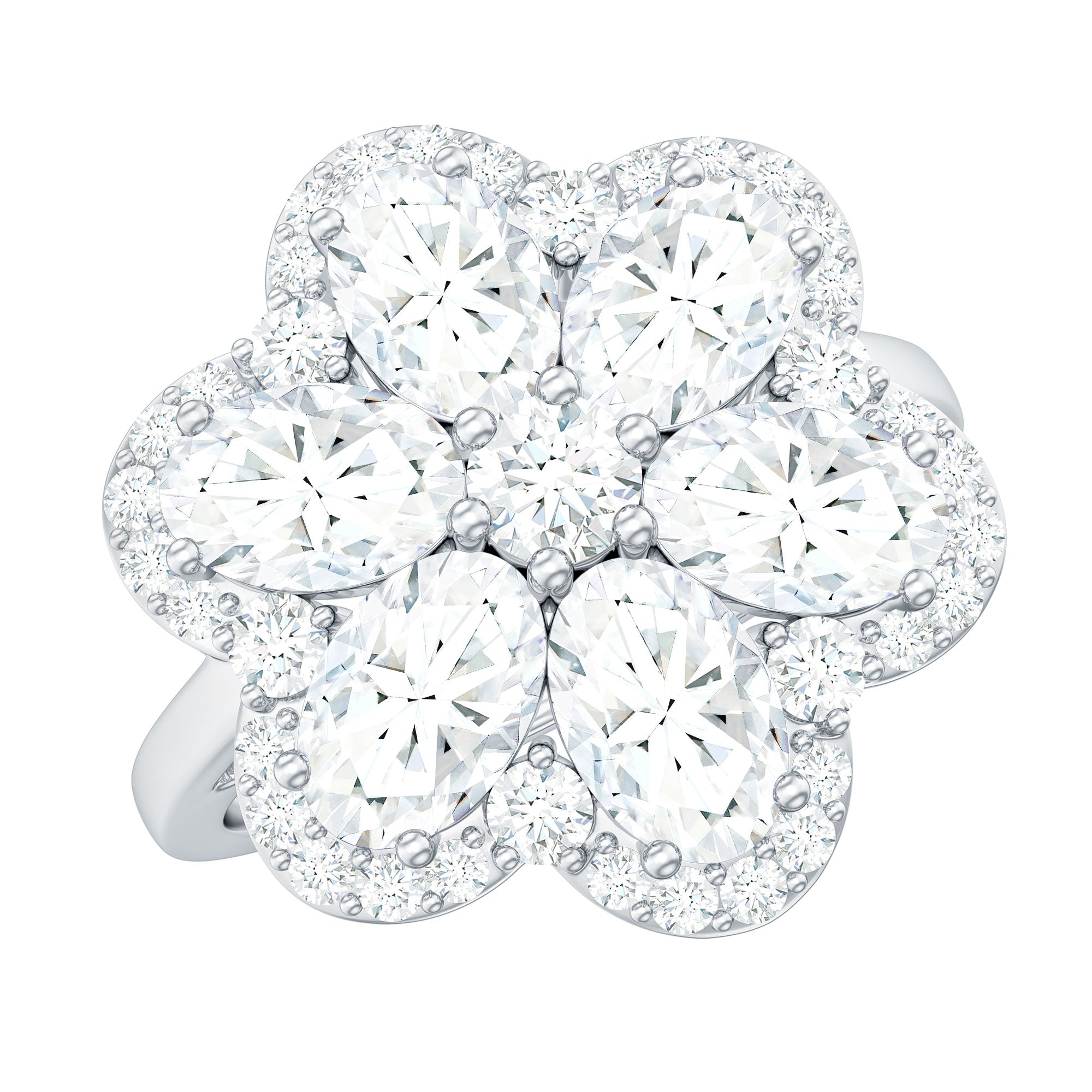 5.50 CT Oval and Round Cut Zircon Floral Statement Ring AAAA - Rosec Jewels