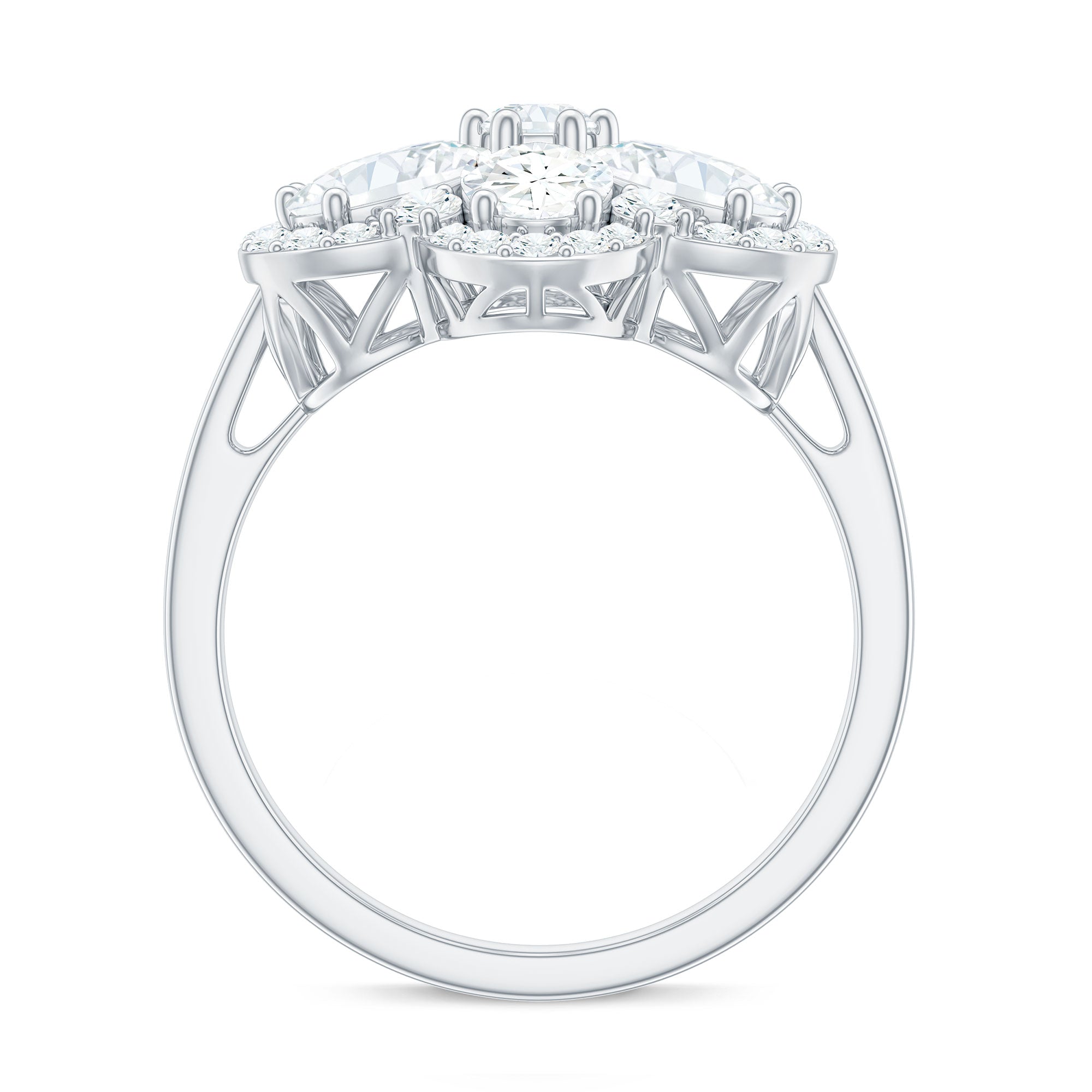 5.50 CT Oval and Round Cut Zircon Floral Statement Ring AAAA - Rosec Jewels