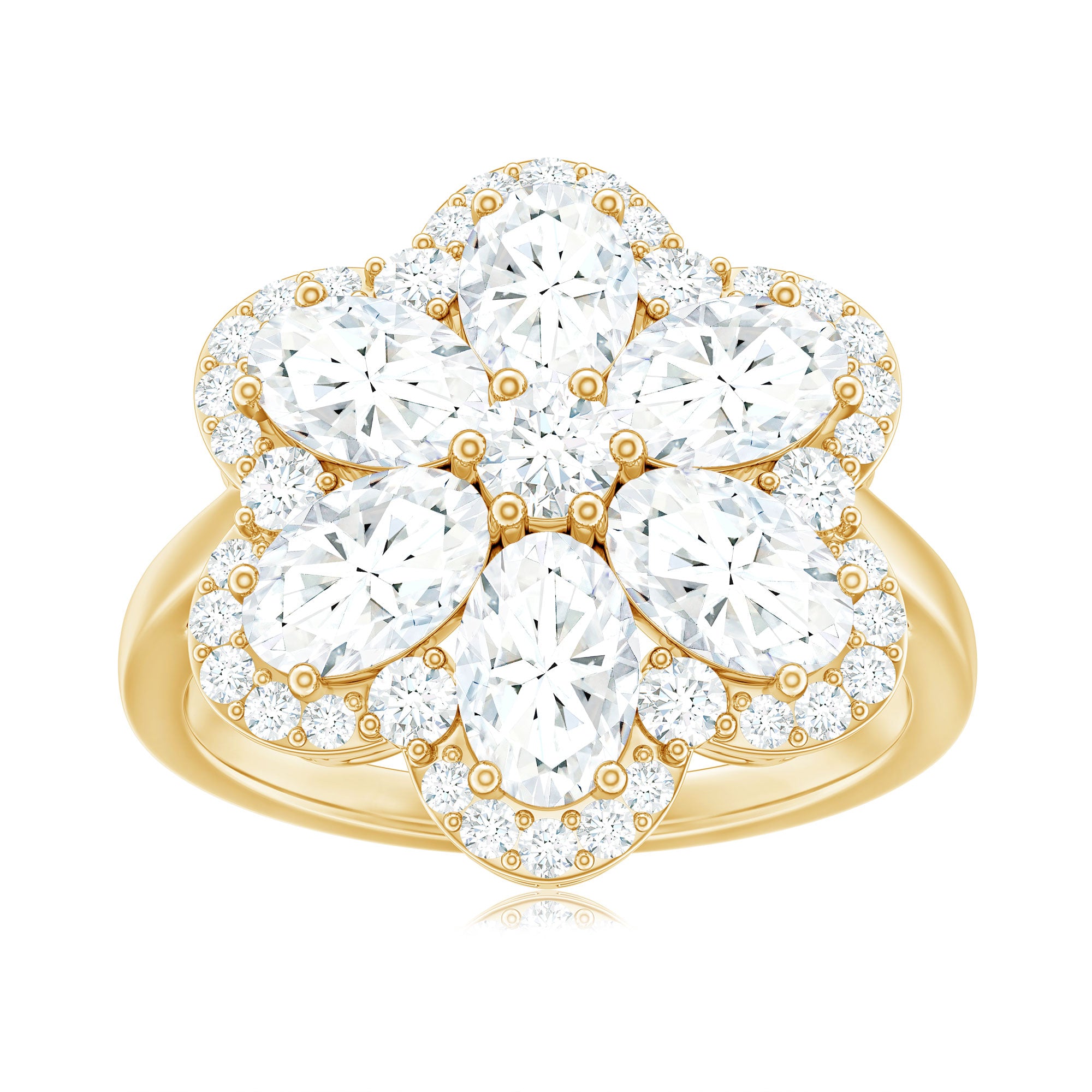5.50 CT Oval and Round Cut Zircon Floral Statement Ring AAAA - Rosec Jewels