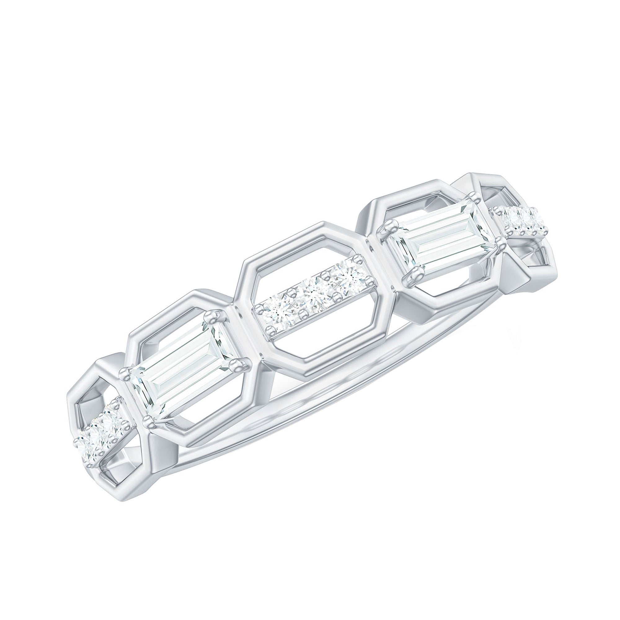 Certified Moissanite Geometric Half Eternity Ring D-VS1 - Rosec Jewels