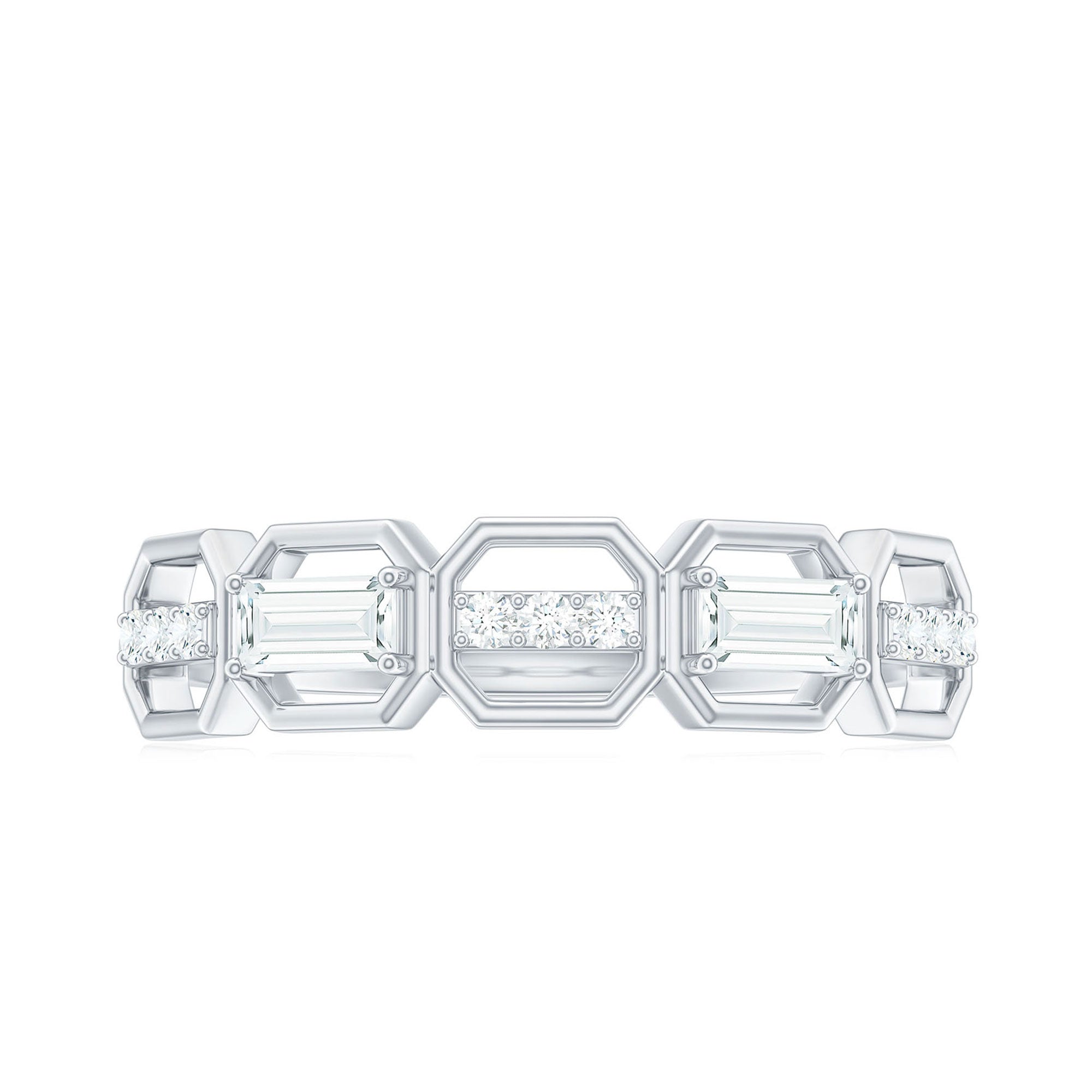 Certified Moissanite Geometric Half Eternity Ring D-VS1 - Rosec Jewels