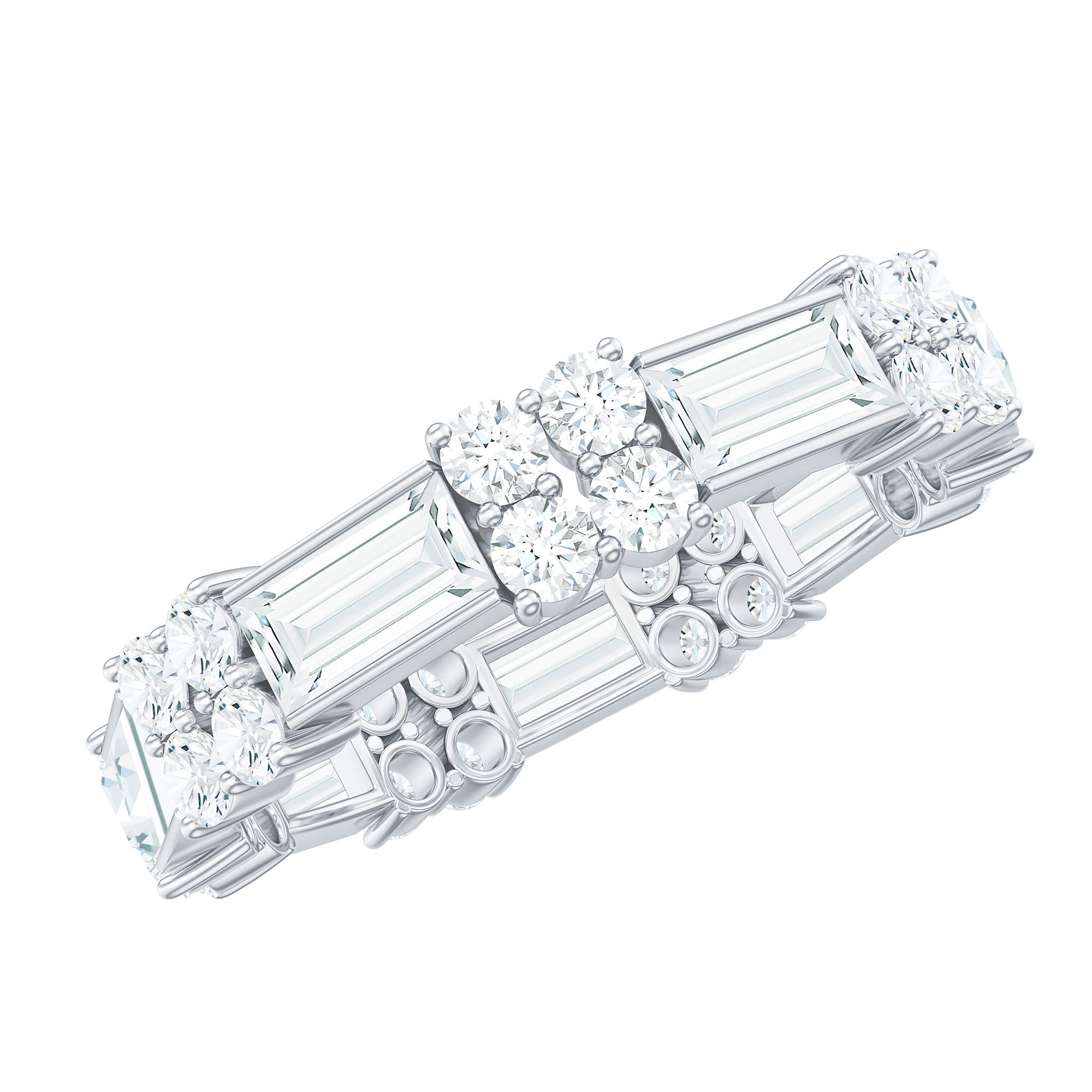 Rosec Jewels-Moissanite Round and Baguette Wedding Band