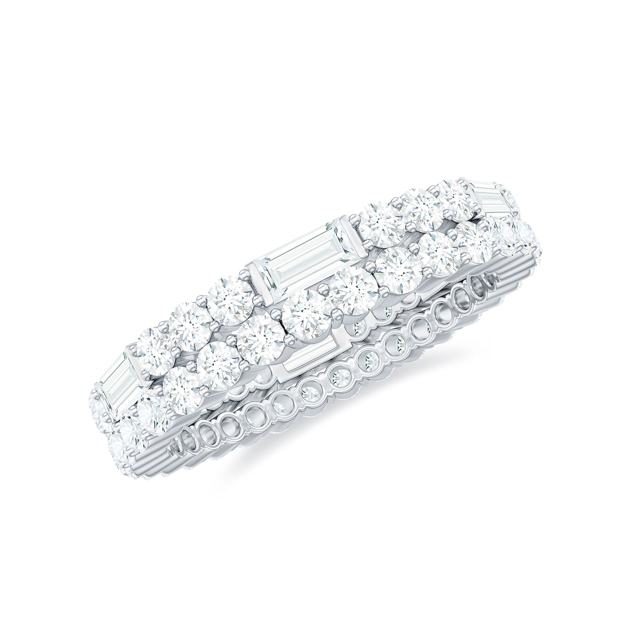 Certified Moissanite Two Row Wedding Band Ring D-VS1 - Rosec Jewels