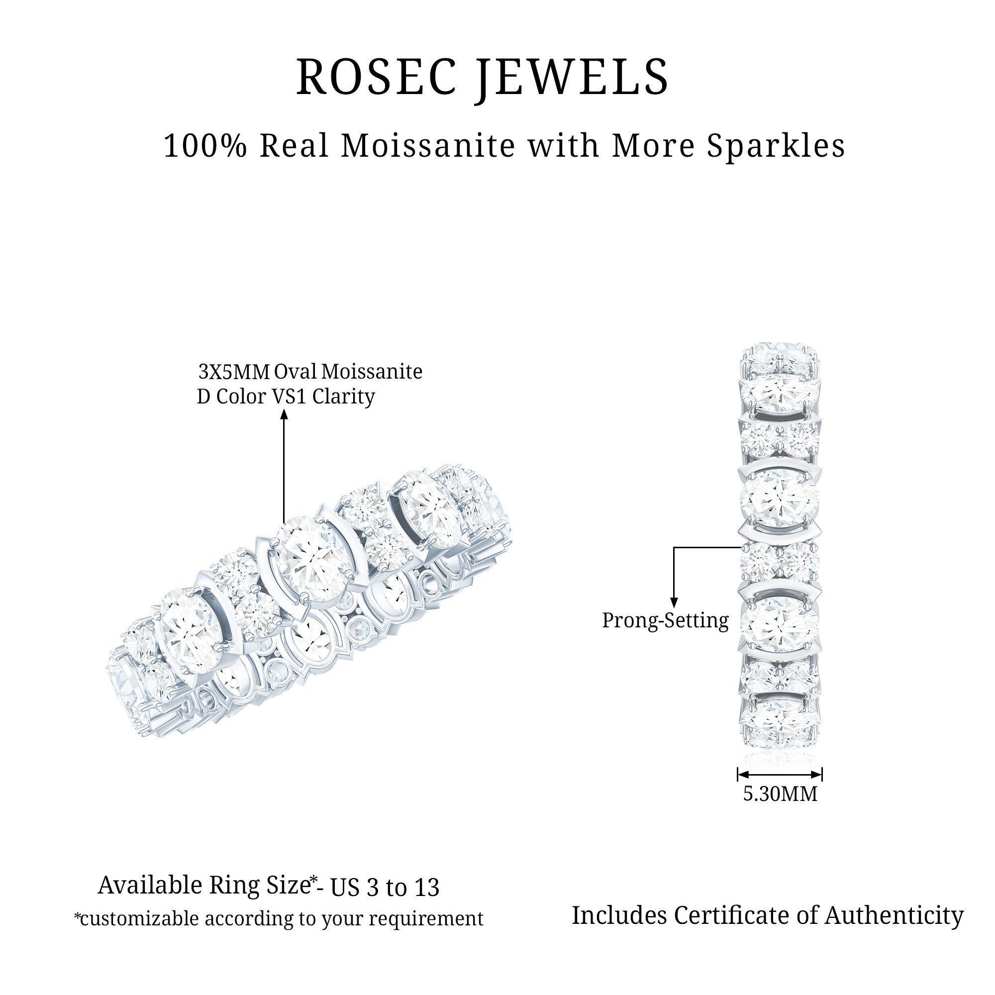 Rosec Jewels-Oval Cut Moissanite Full Eternity Wedding Band