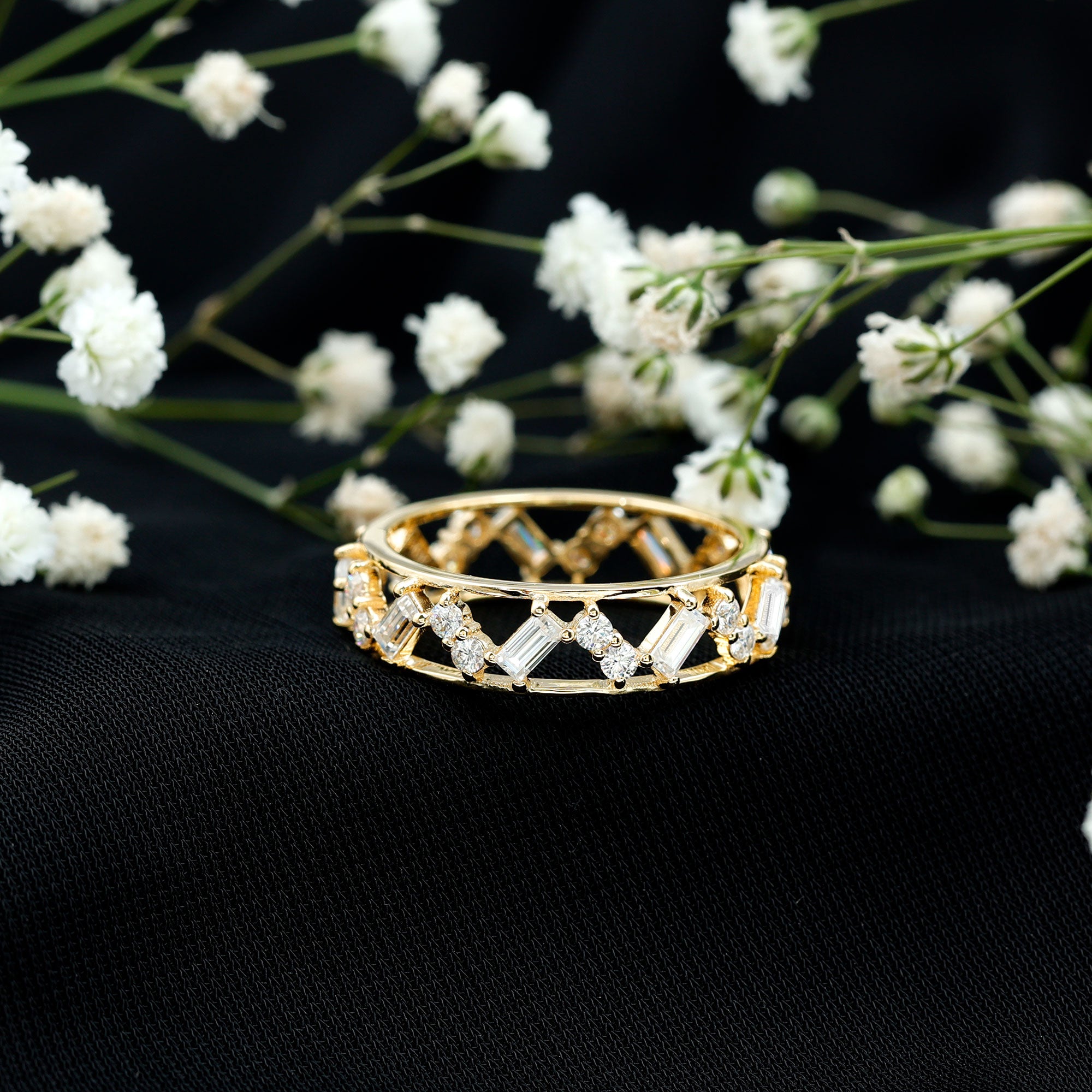 Certified Moissanite Zig Zag Eternity Band for Women D-VS1 - Rosec Jewels