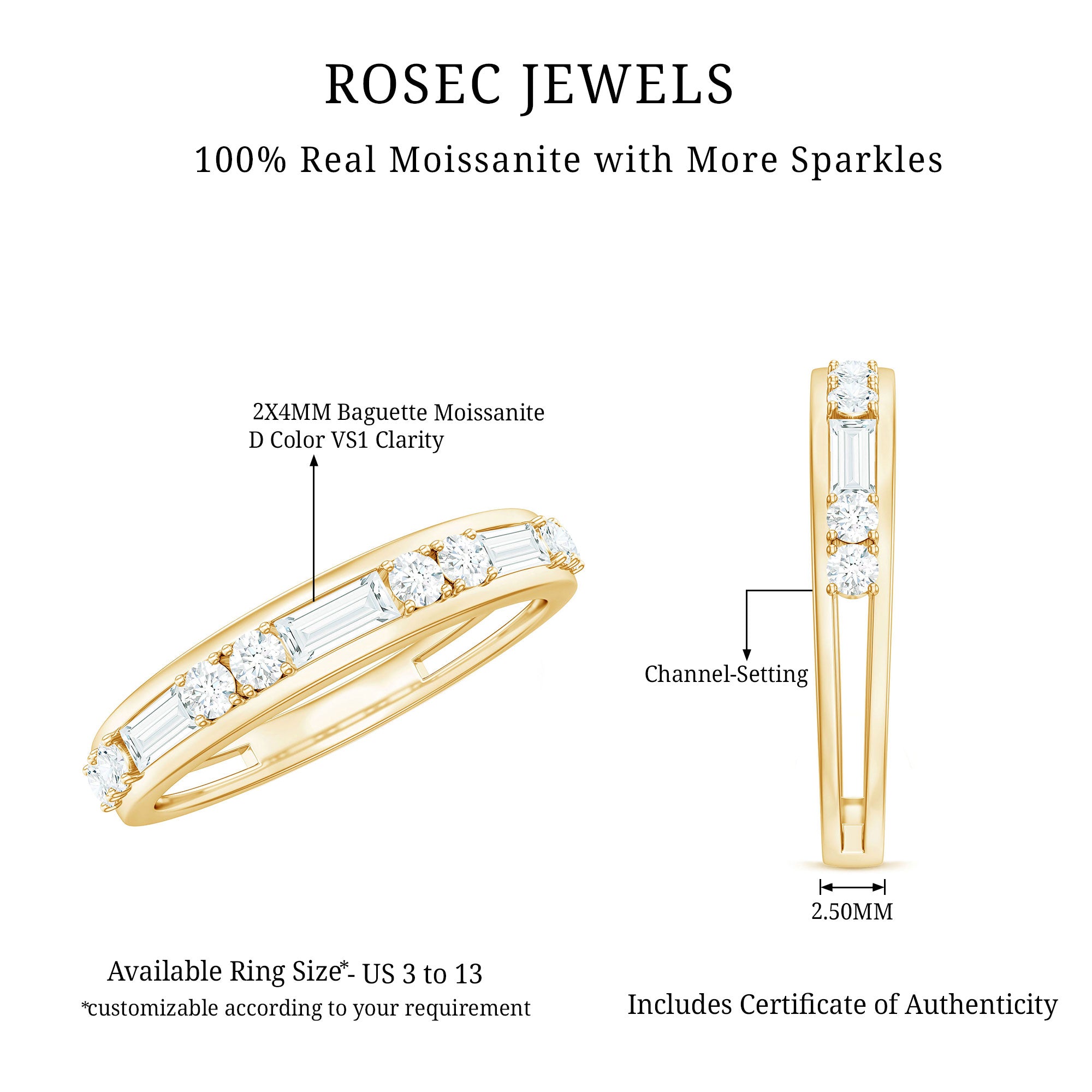 Rosec Jewels-Moissanite Half Eternity Stackable Band Ring