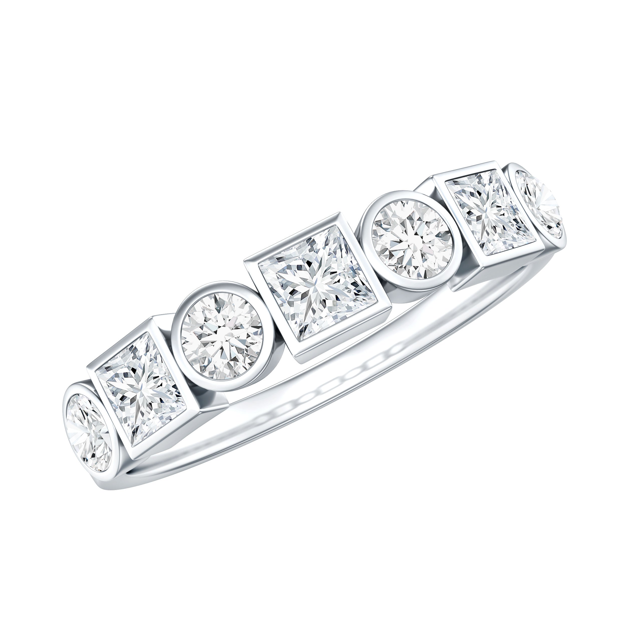 Alternate Bezel Set Moissanite Half Eternity Band Ring D-VS1 - Rosec Jewels