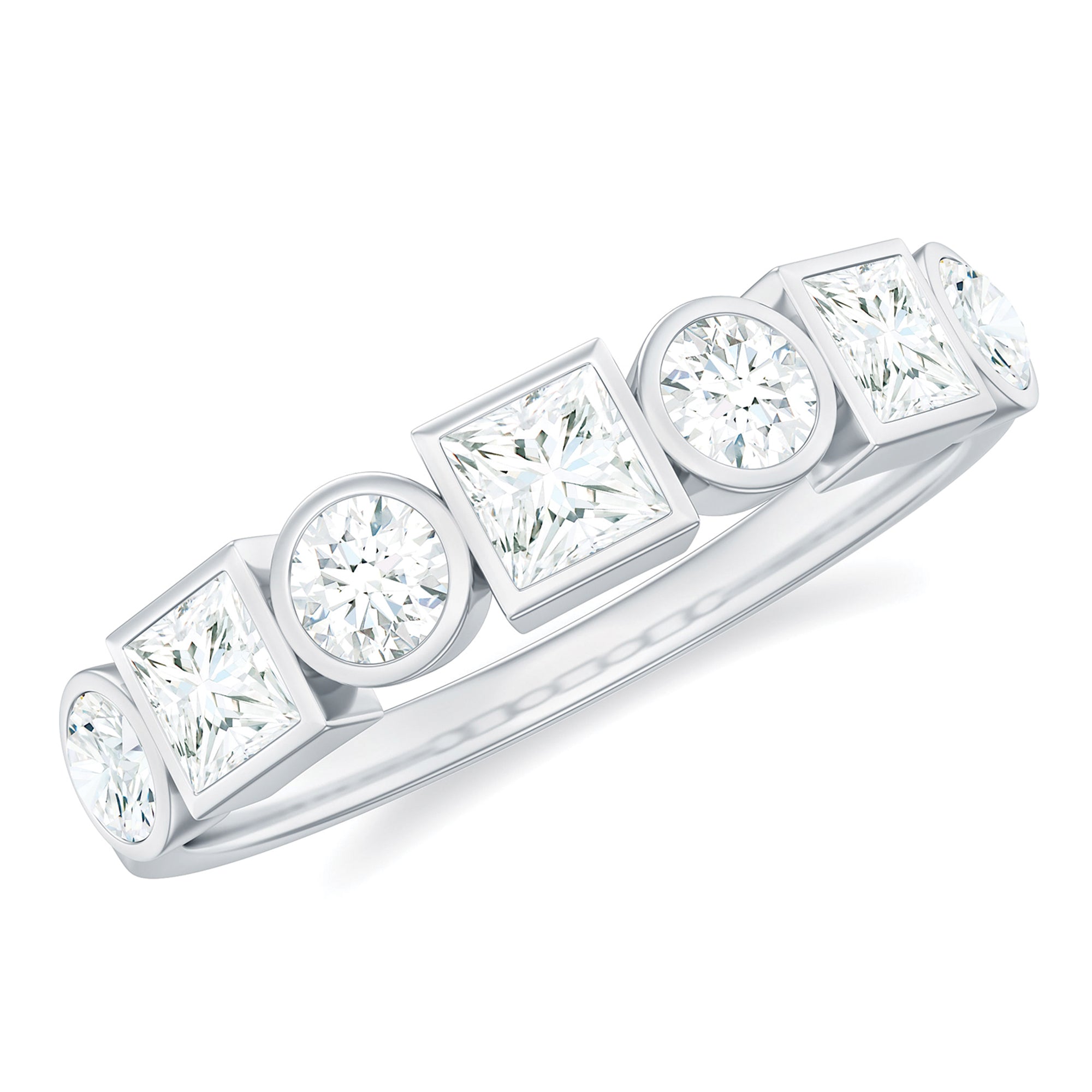 1 Carat Alternate Bezel Set Moissanite Half Eternity Band in Silver Moissanite - ( D-VS1 ) - Color and Clarity 92.5 Sterling Silver 5.5 - Rosec Jewels