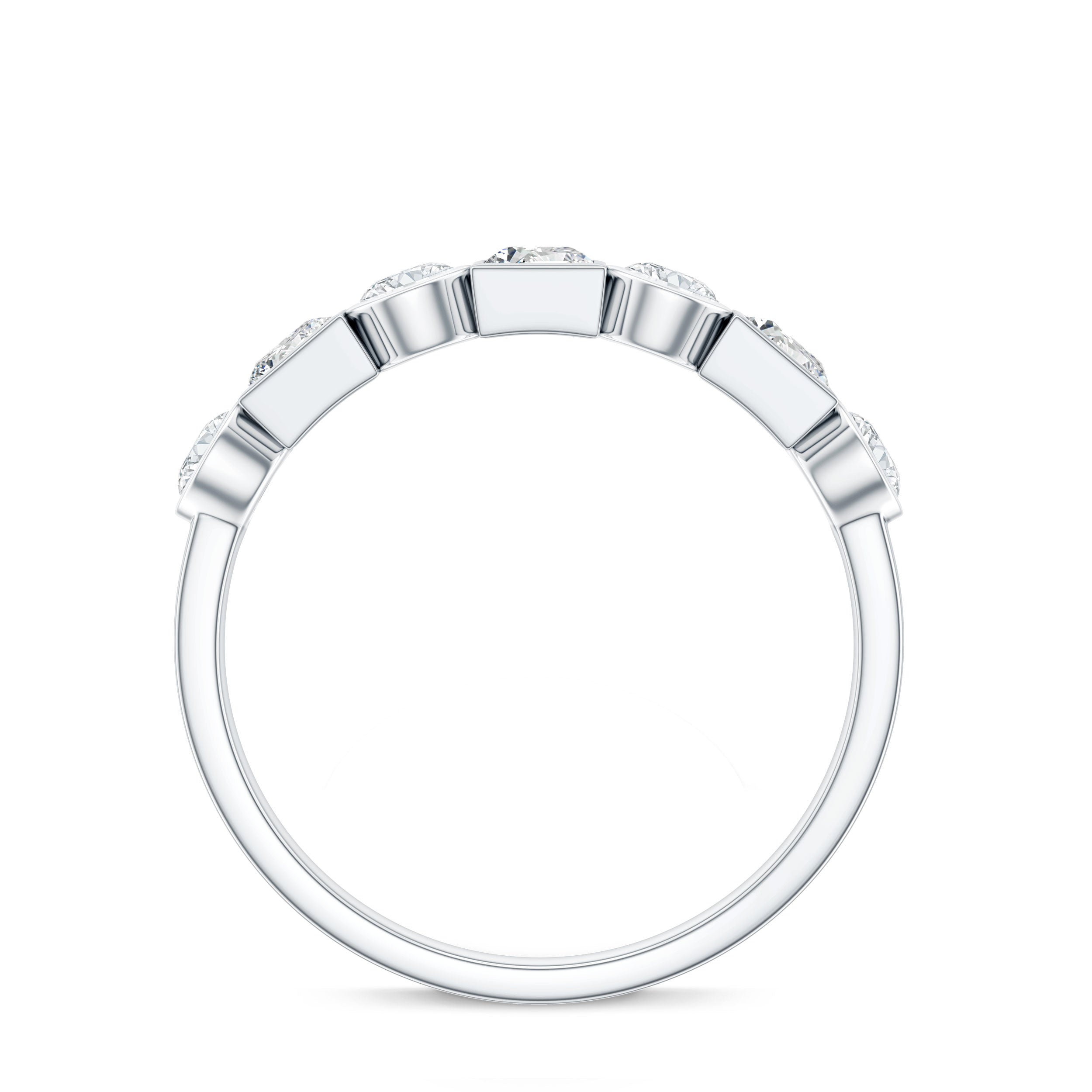 Alternate Bezel Set Moissanite Half Eternity Band Ring D-VS1 - Rosec Jewels