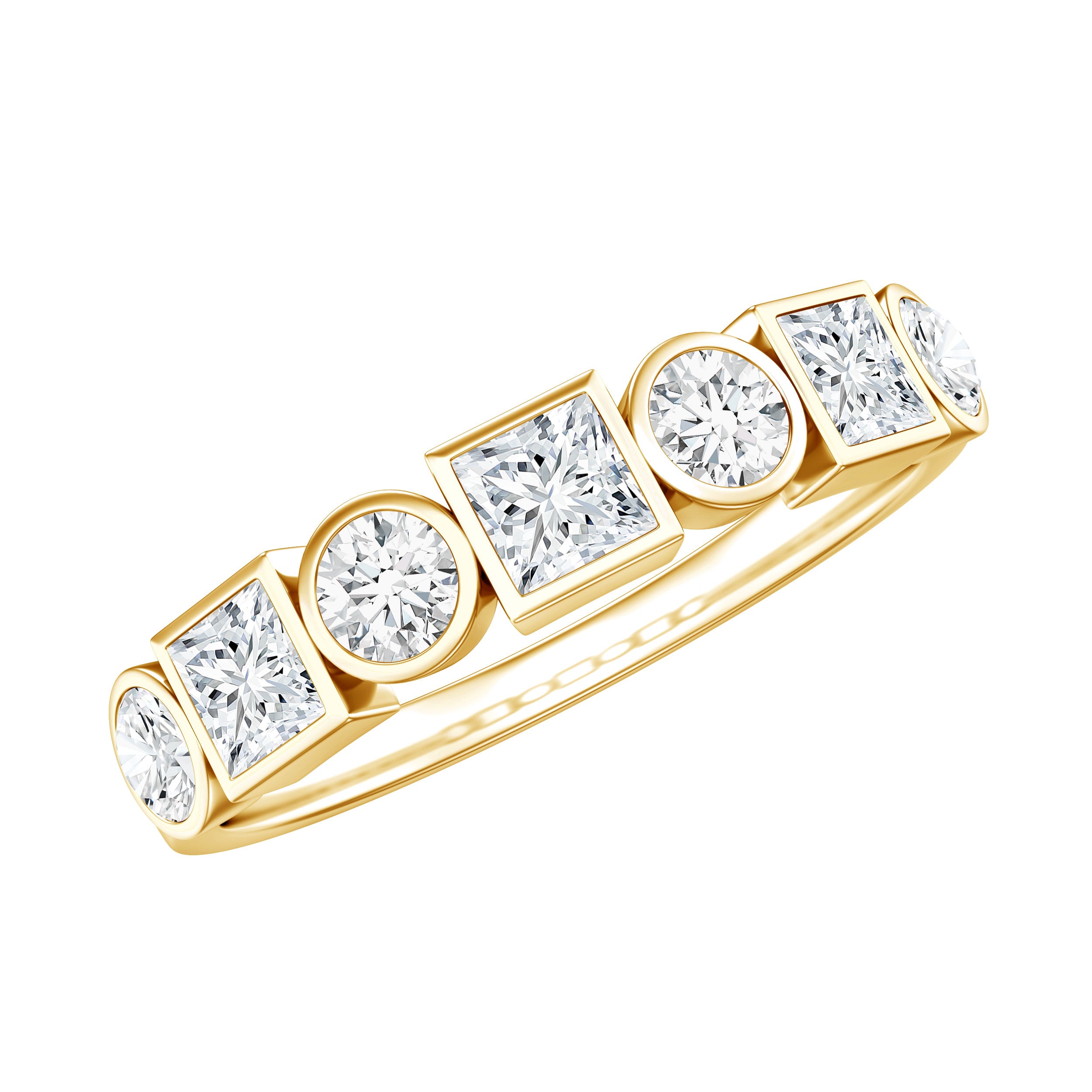 Alternate Bezel Set Moissanite Half Eternity Band Ring D-VS1 - Rosec Jewels