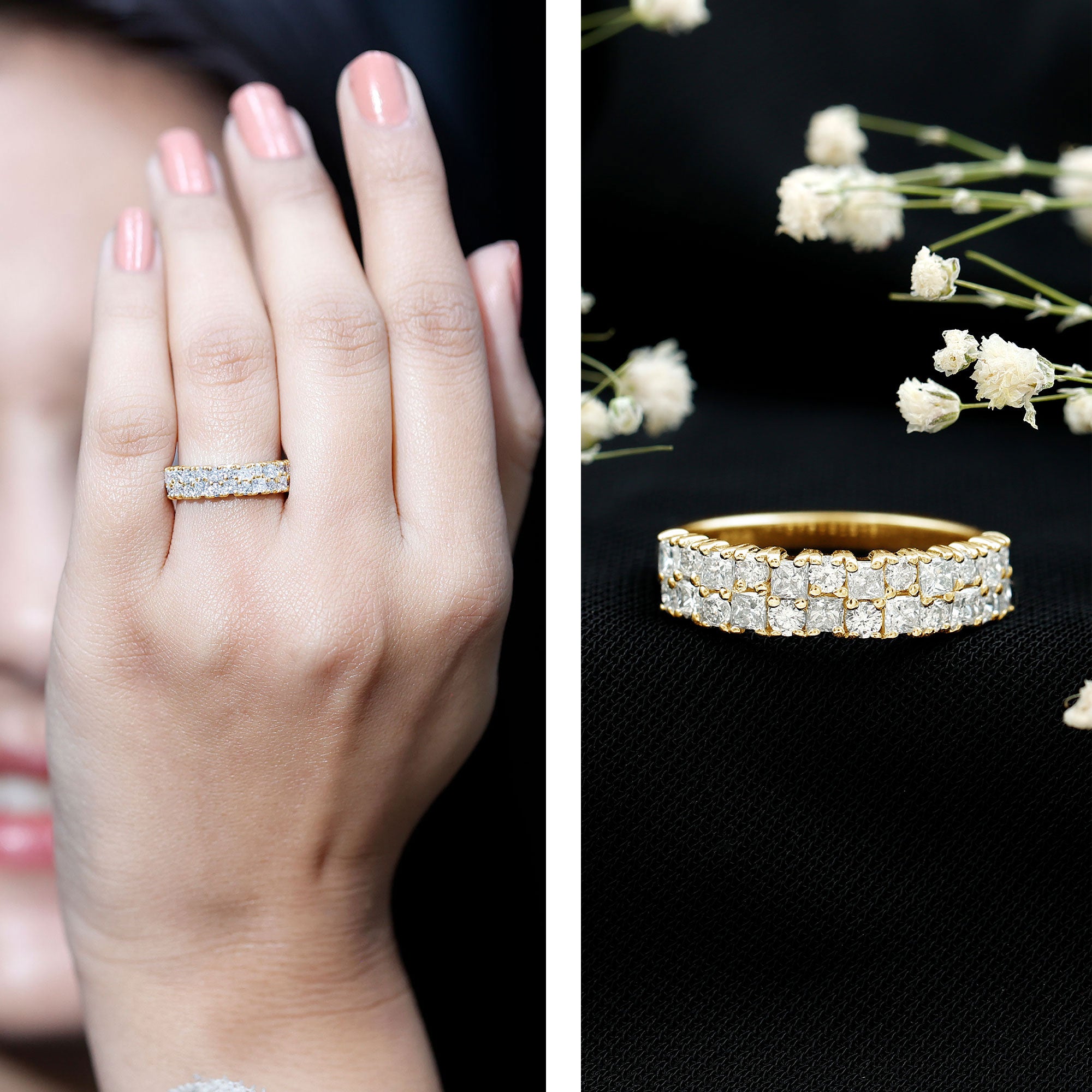 Rosec Jewels-Double Row Moissanite Eternity Wedding Band