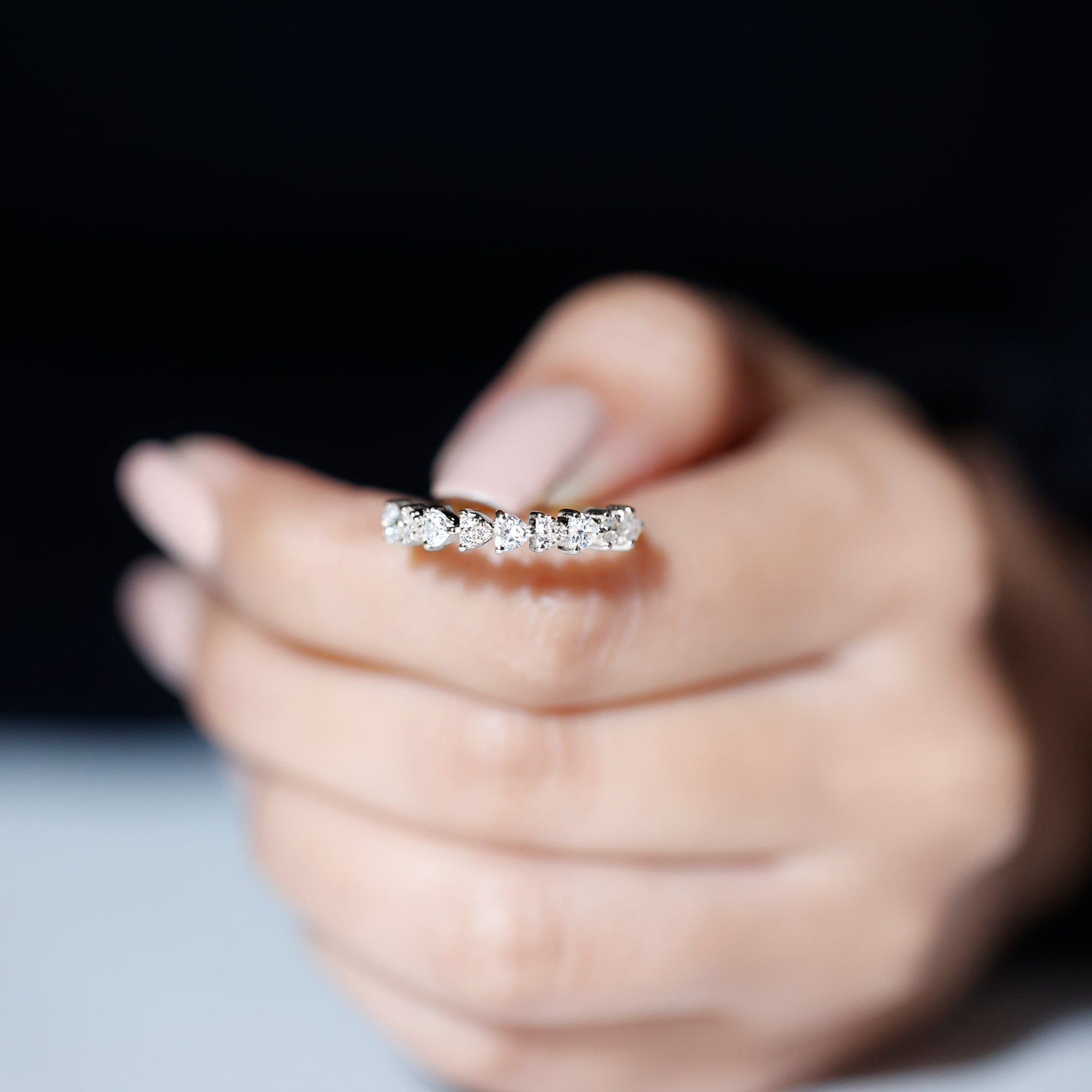 Rosec Jewels-Heart Shaped Moissanite Half Eternity Band Ring