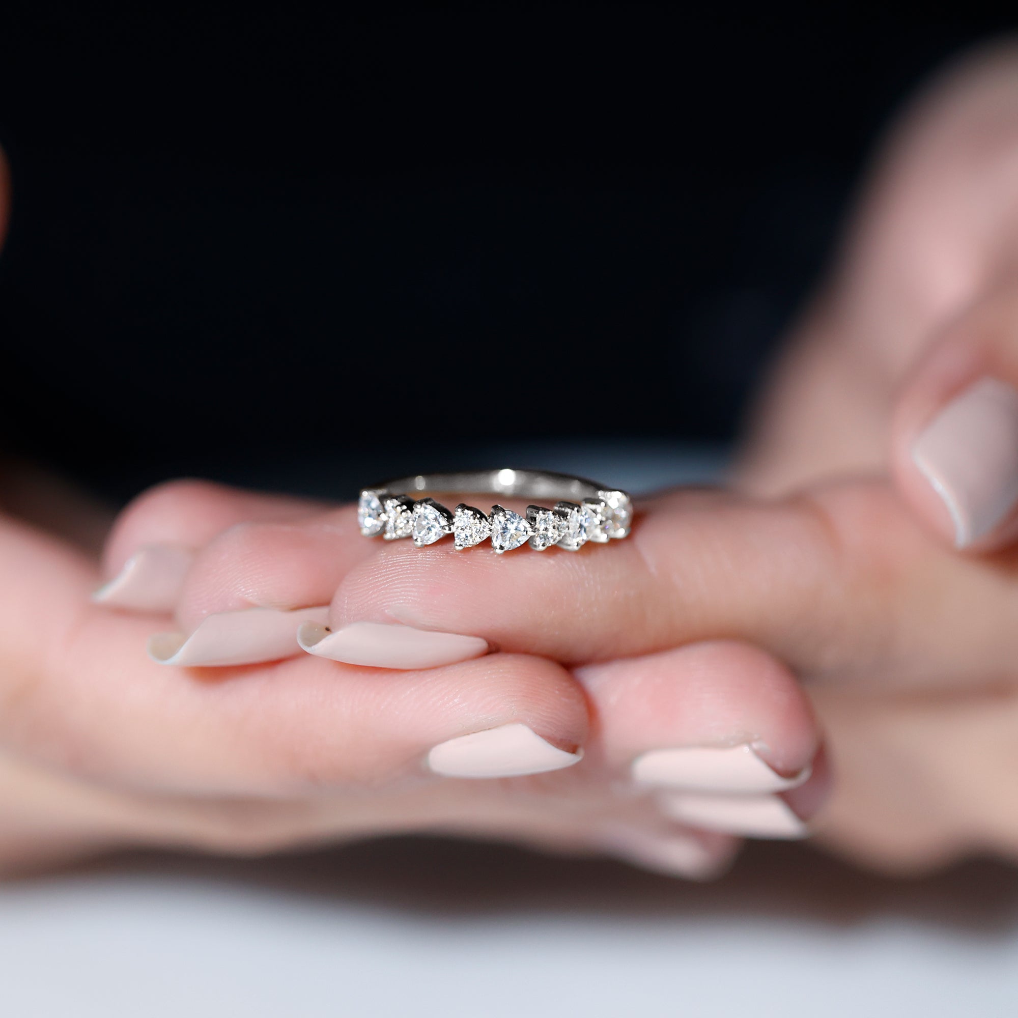 Rosec Jewels-Heart Shaped Moissanite Half Eternity Band Ring