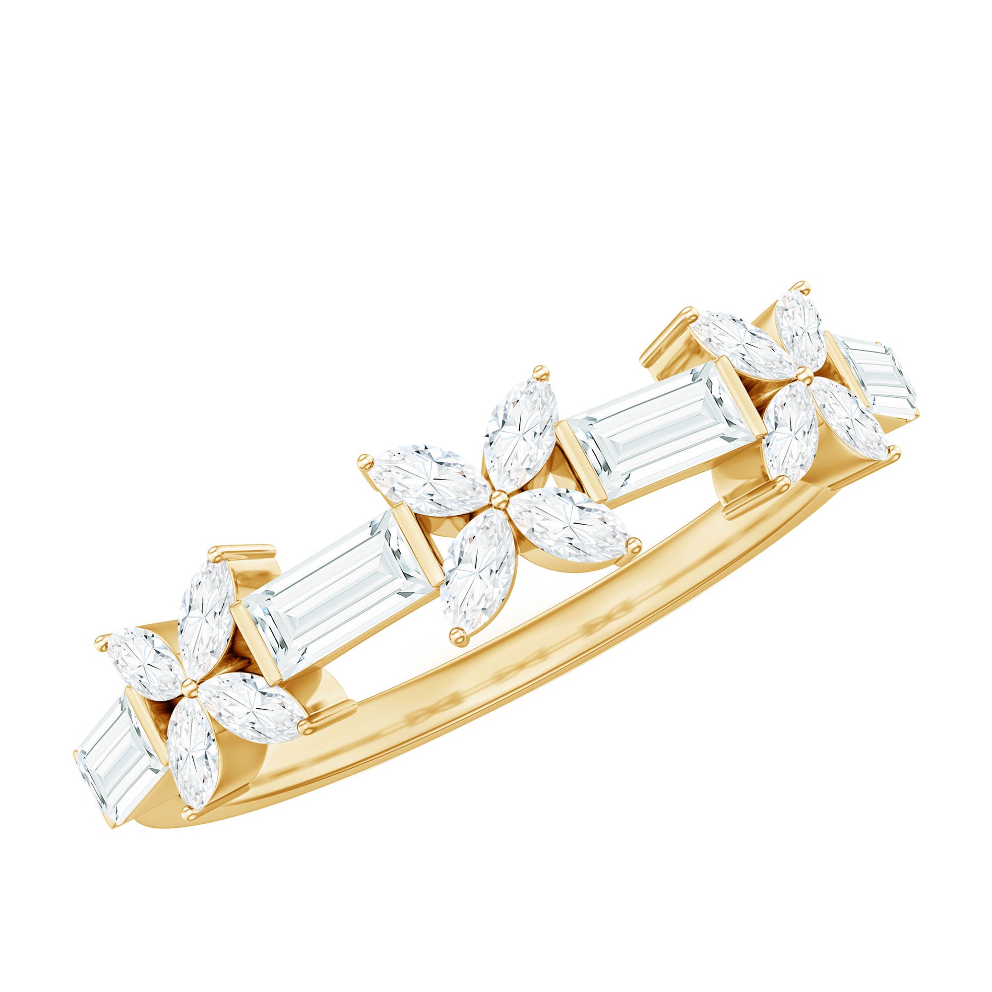 Rosec Jewels-Moissanite Flower Wedding Band Ring with Certificate