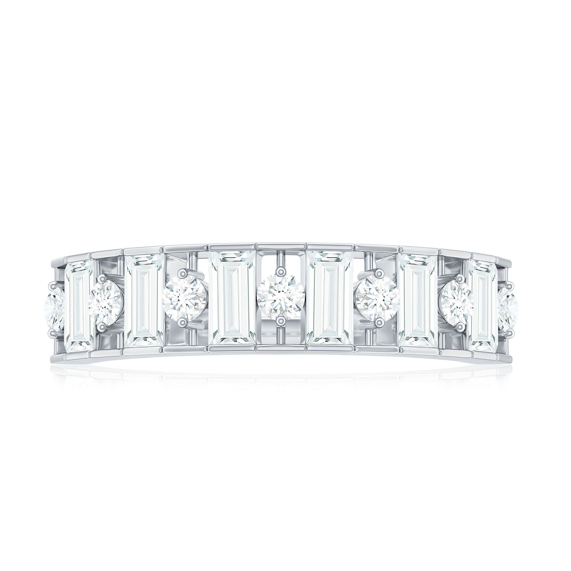 Baguette and Round Cut Moissanite Stackable Eternity Band D-VS1 - Rosec Jewels