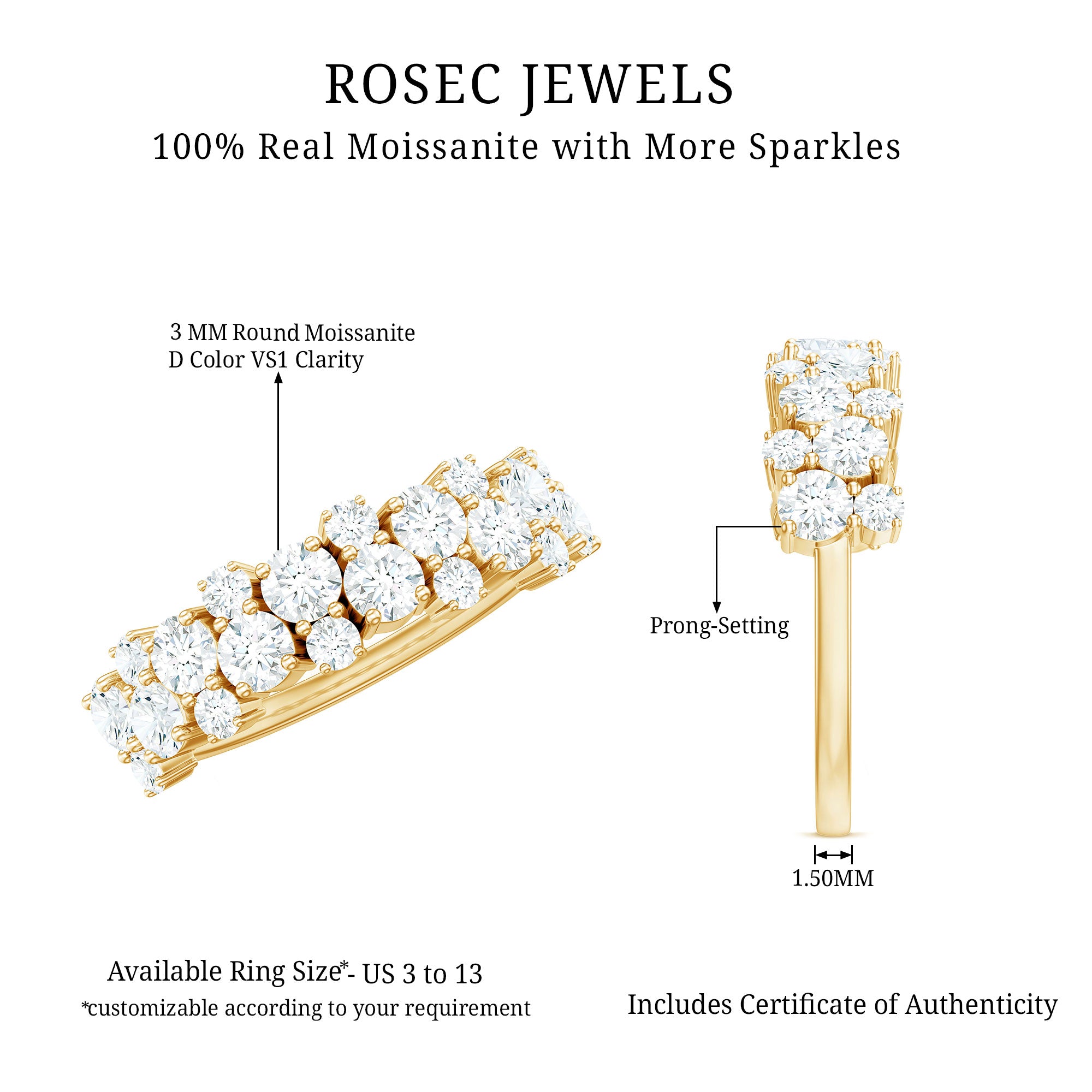 Cluster Moissanite Half Eternity Wedding Band For Her D-VS1 - Rosec Jewels