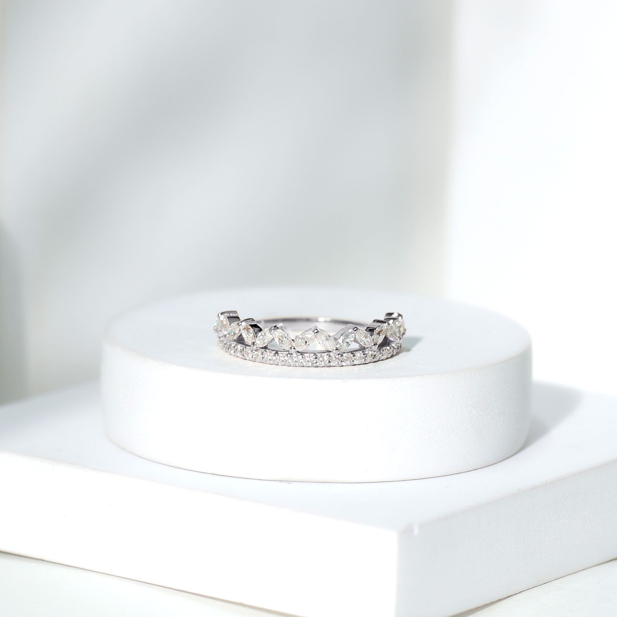 Certified Moissanite Half Eternity Wedding Band in Crown Style D-VS1 - Rosec Jewels