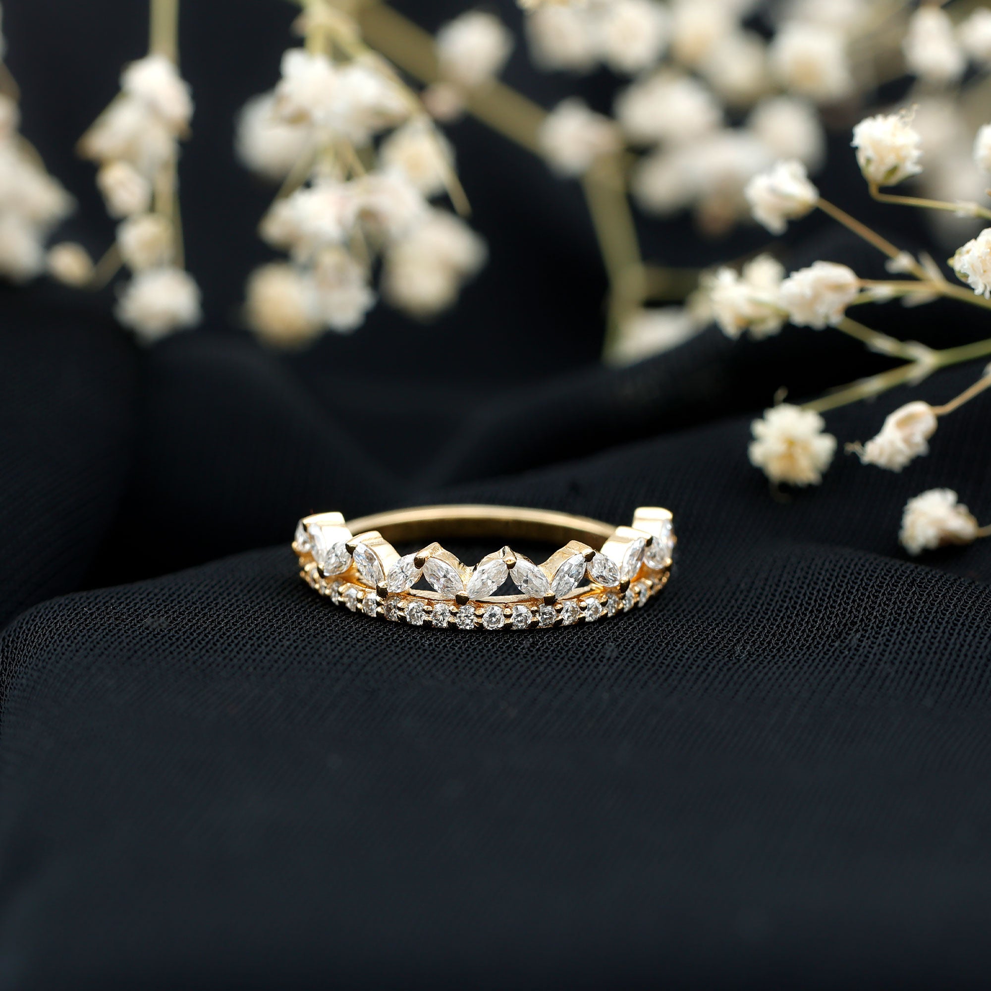Certified Moissanite Half Eternity Wedding Band in Crown Style D-VS1 - Rosec Jewels