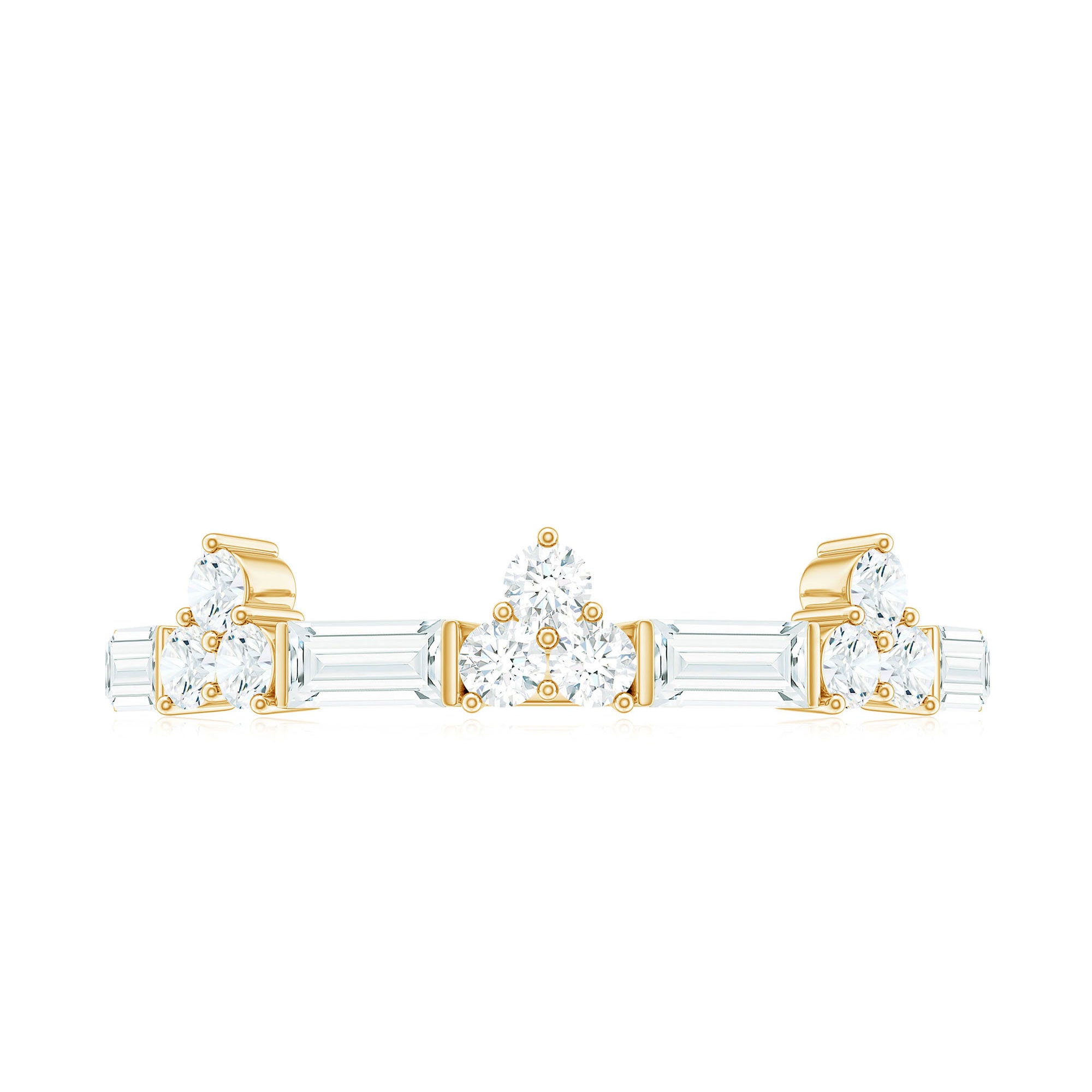 Certified Baguette and Round Moissanite Half Eternity Ring D-VS1 - Rosec Jewels