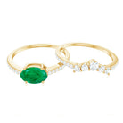 Natural Oval Emerald Diamond East West Engagement Ring and Wedding Band Set AAA - Rosec Jewels