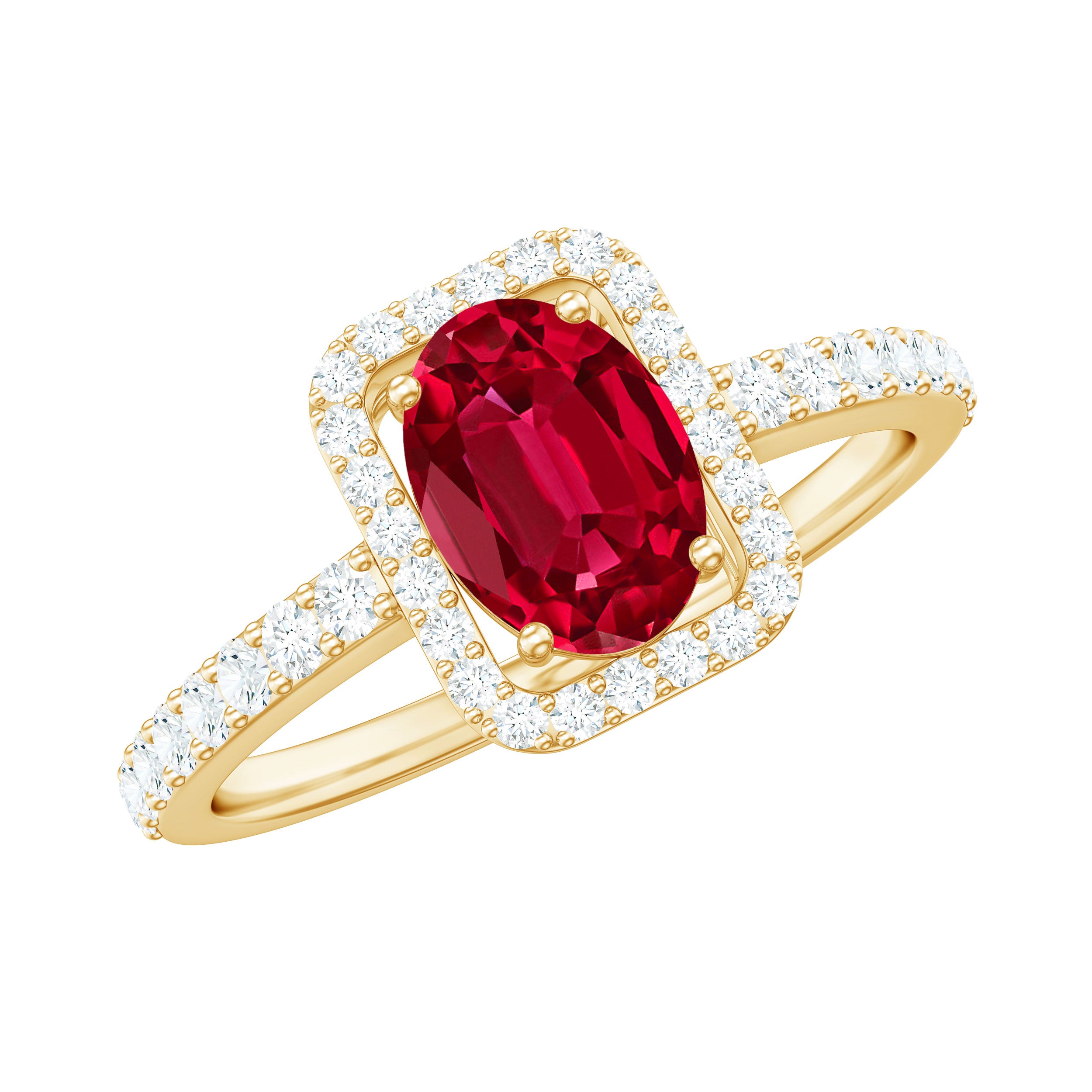 Rosec Jewels-Oval Cut Lab Created Ruby and Diamond Halo Engagement Ring