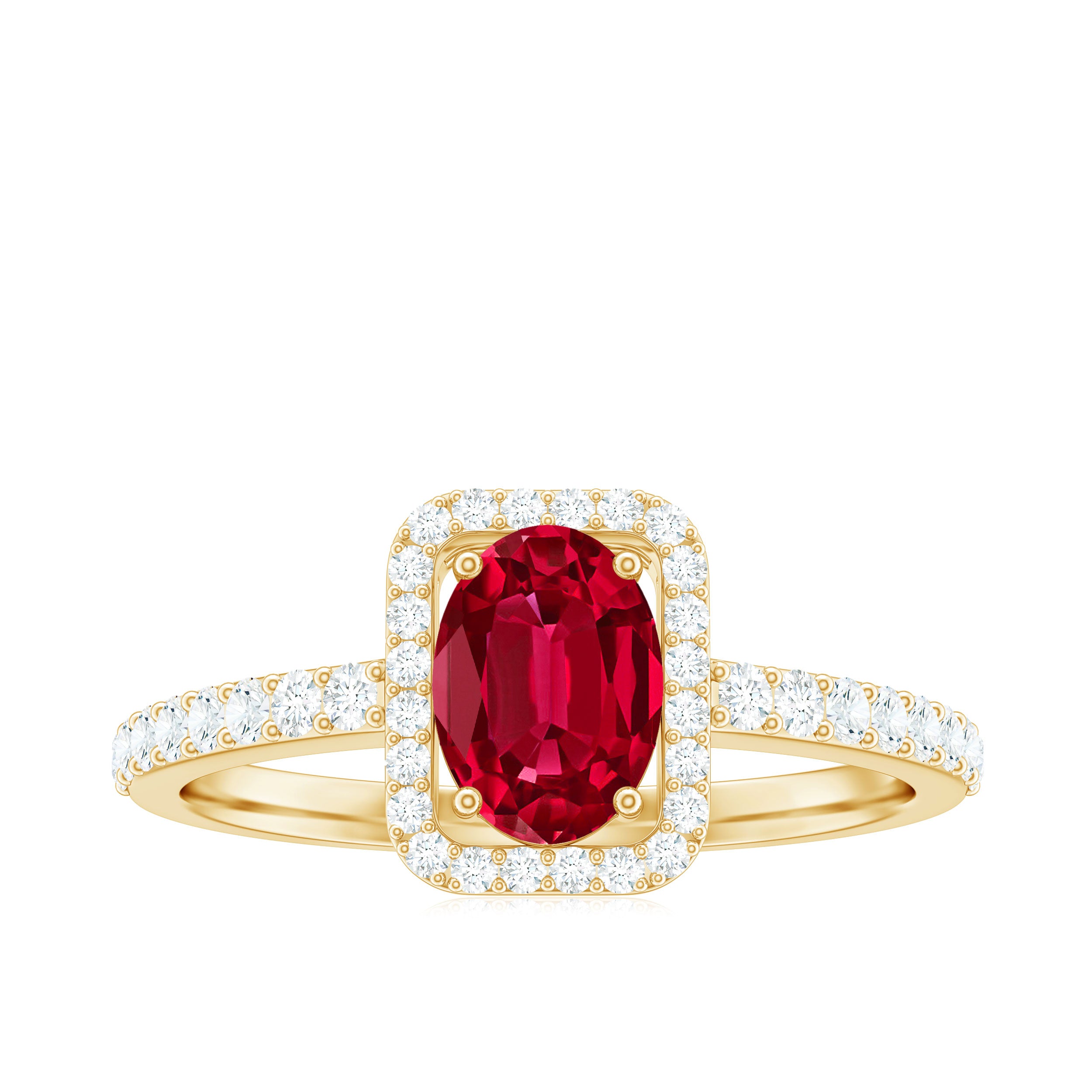 Rosec Jewels-Oval Cut Lab Created Ruby and Diamond Halo Engagement Ring