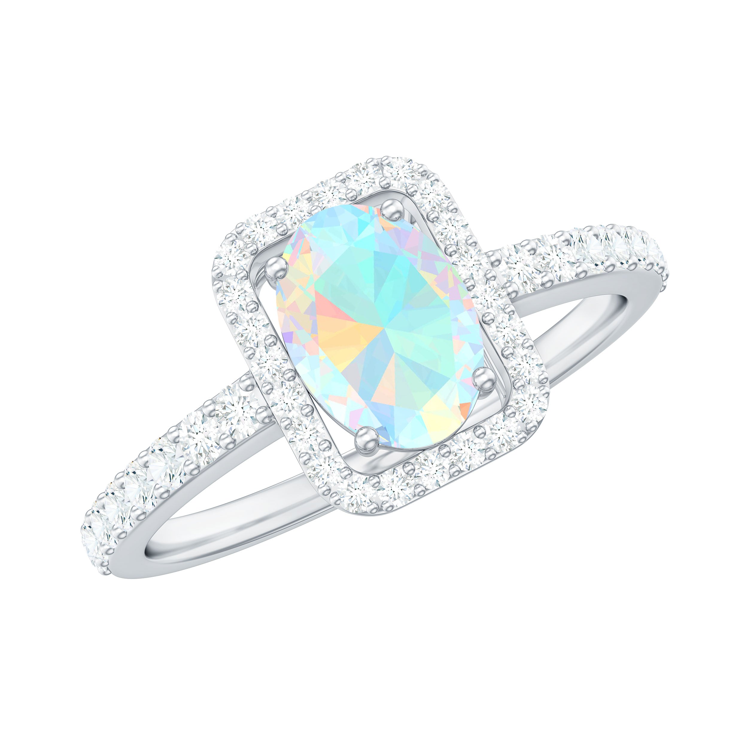 Classic Ethiopian Opal Oval Engagement Ring with Diamond Halo