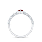 Vintage Inspired Lab Ruby and Diamond Double Band Engagement Ring AAAA - Rosec Jewels